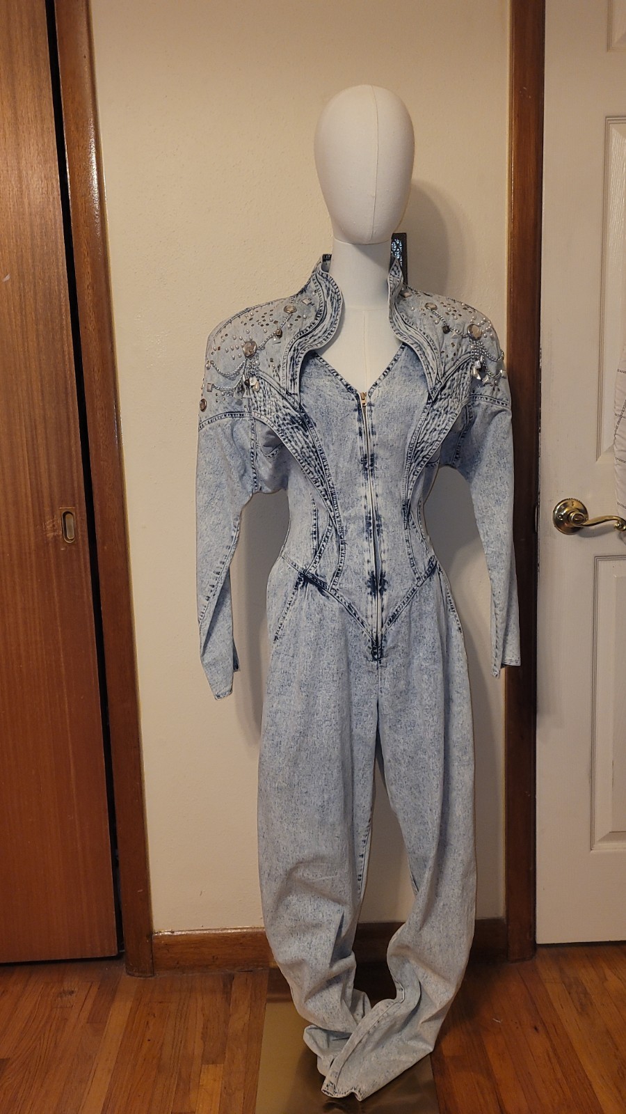 Vintage 80’s IIF Studded Acid Washed Denim Jumpsuit Sz 12