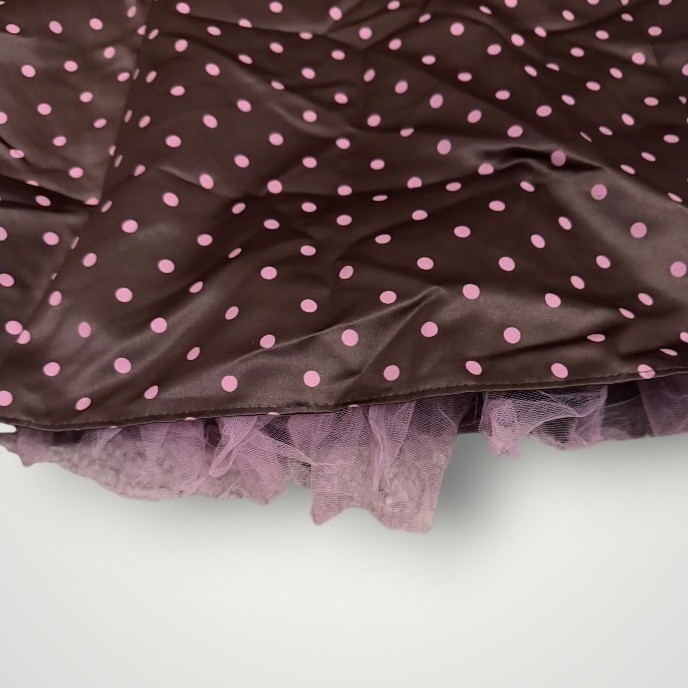 Jessica McClintock Gunne Sax Dress 9/10 Brown Pink Polka Dot Strapless Tulle 50s