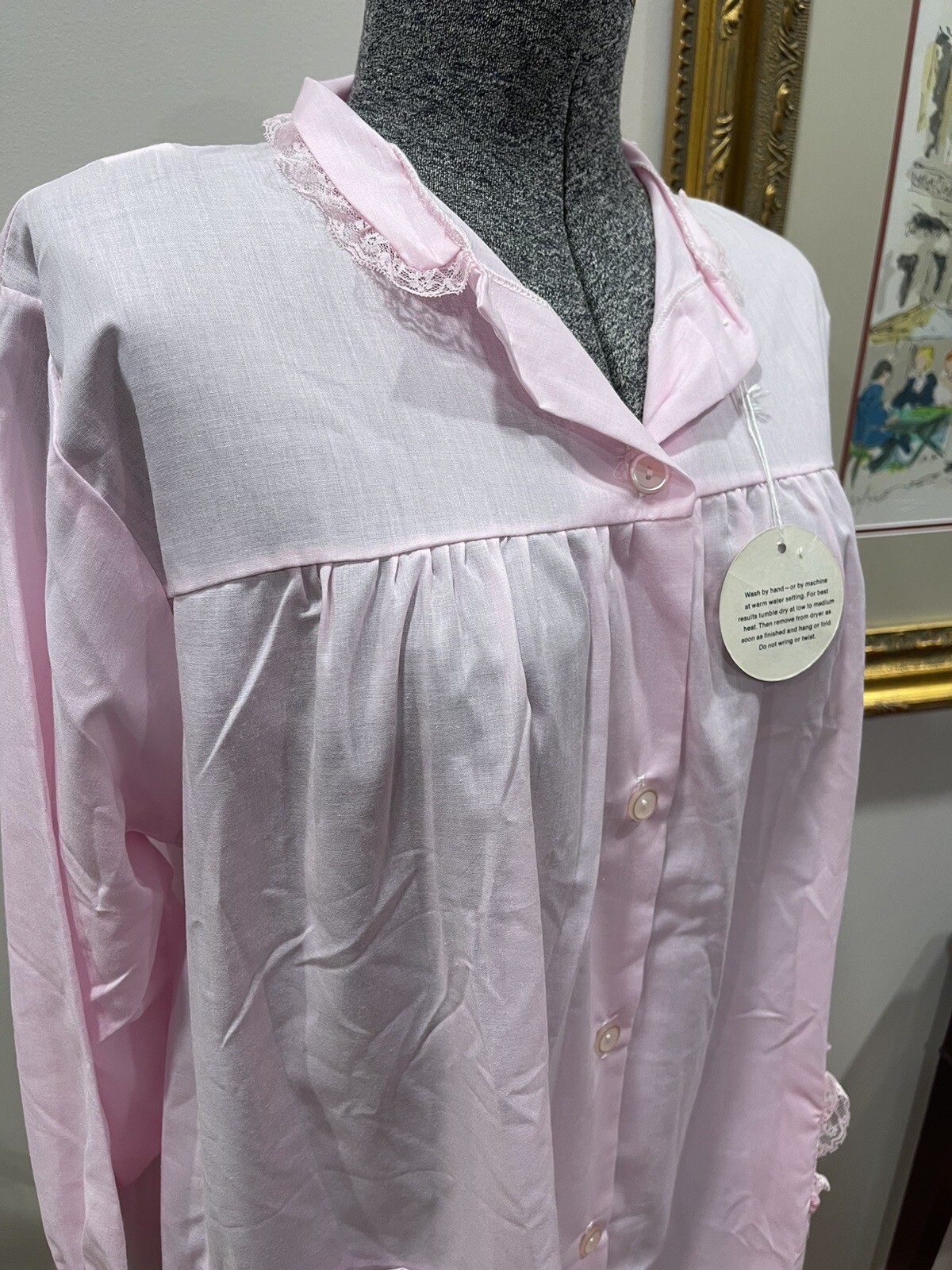 Vintage Katz Coat Never Press-NWT-NOS-baby Pink-embroidered Flowers-vtg Medium