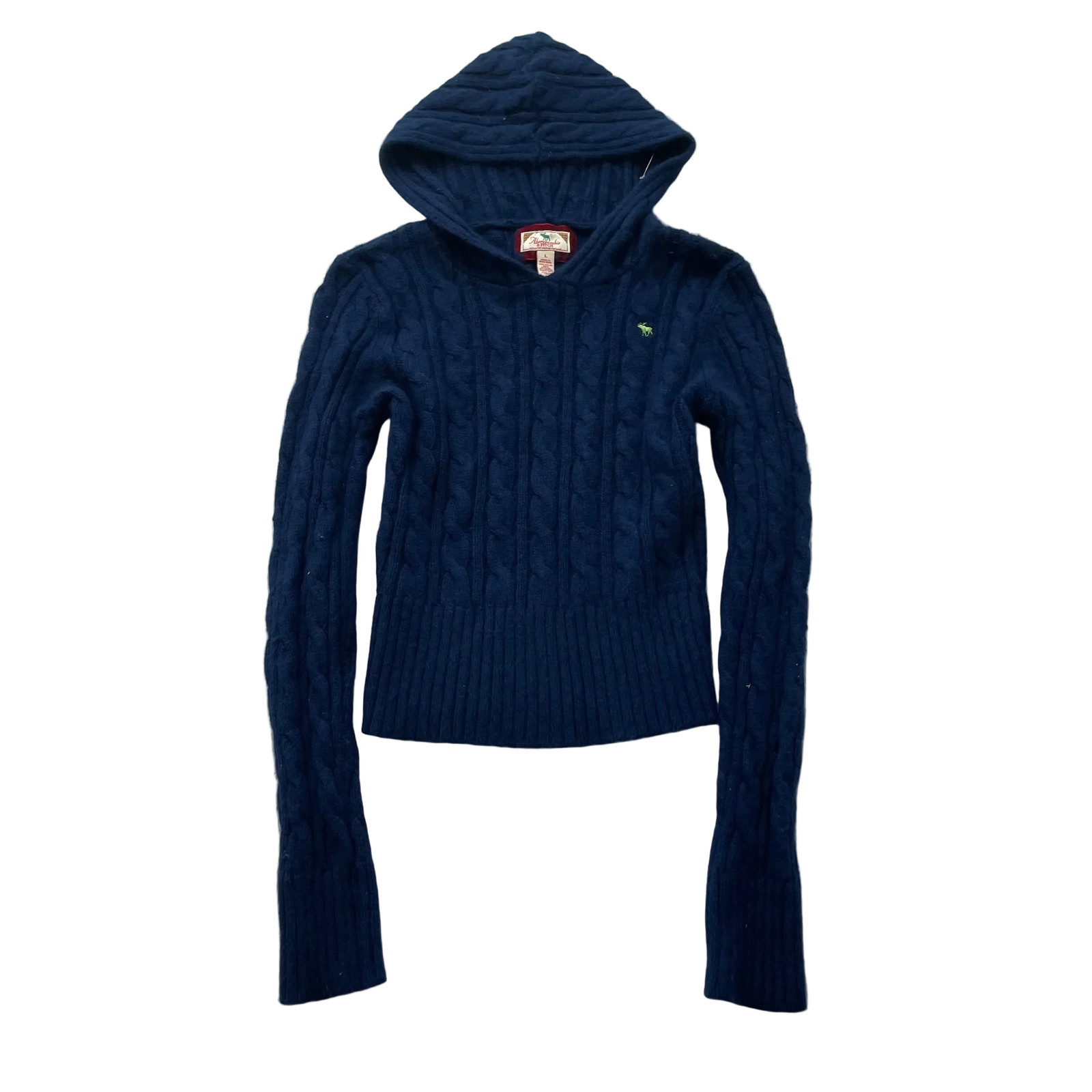 Vintage Abercrombie & Fitch Women’s Navy Cable Knit Hoodie Sweater Pullover – L