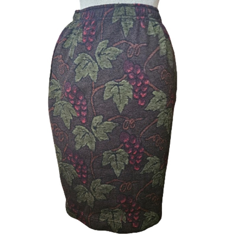 Vintage 80s Wool Blend Grape Print Knit Skirt Size 10