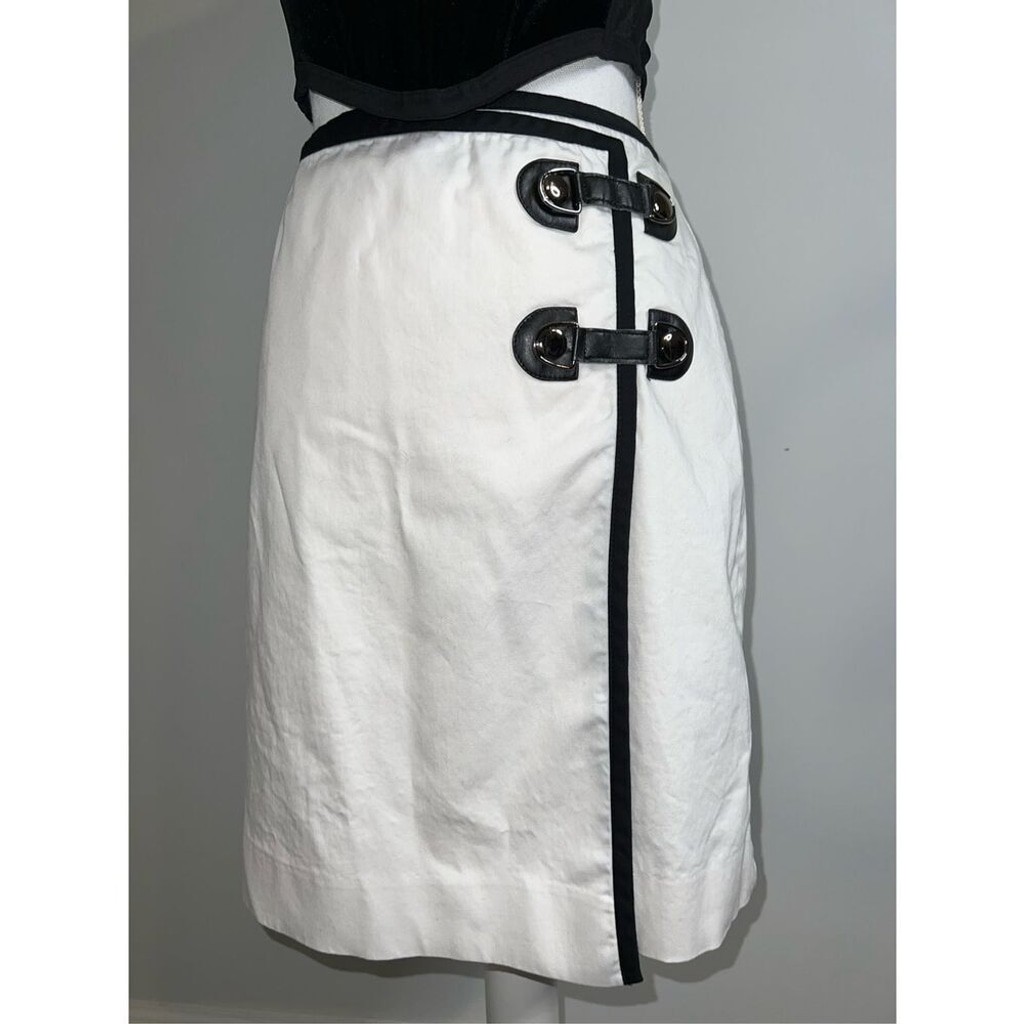 Vintage Chic Work Casual Buckled Y2K Skirt 8 White/Black