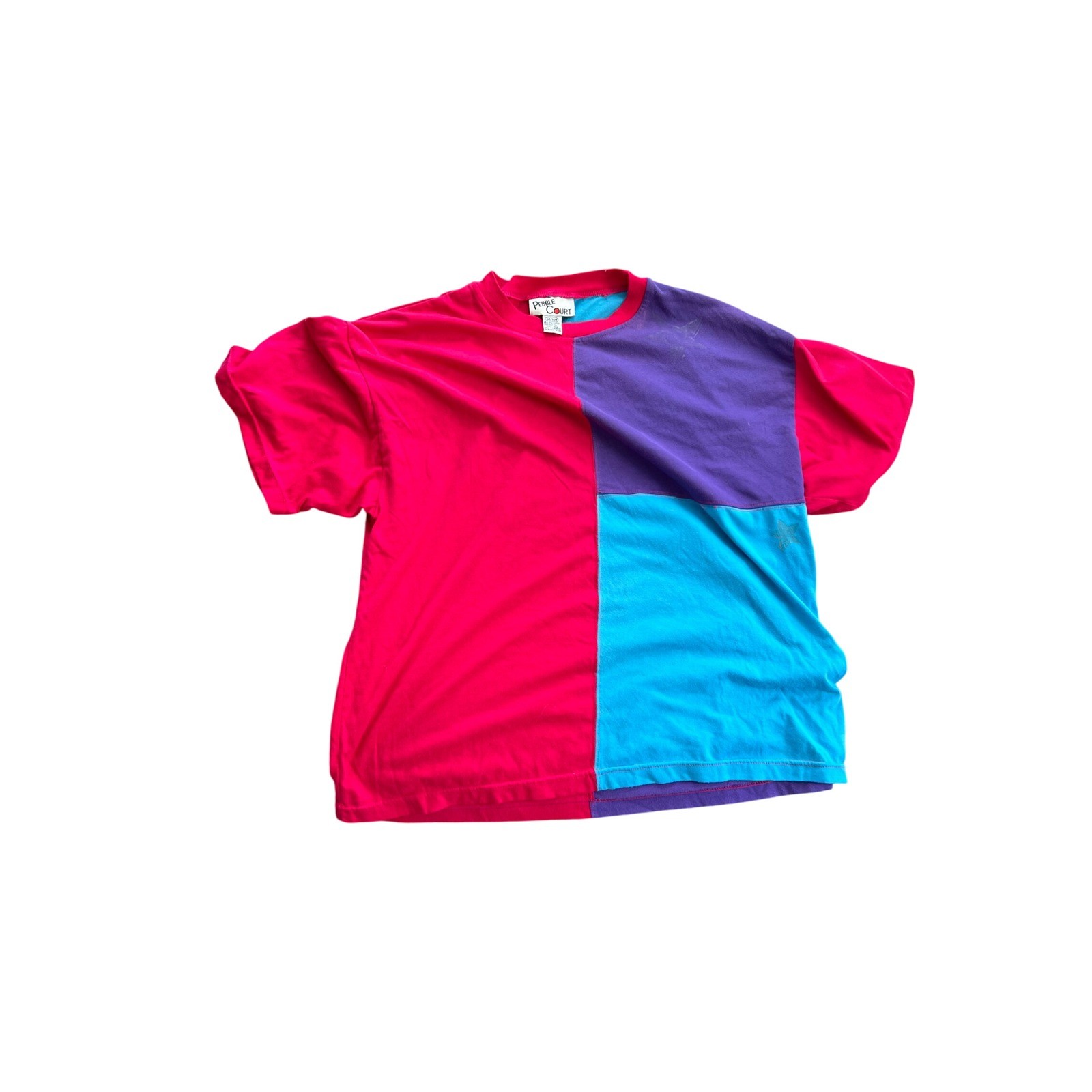 Vintage Pebble Court Color Block T Shirt Oversized 80s Retro Style Top