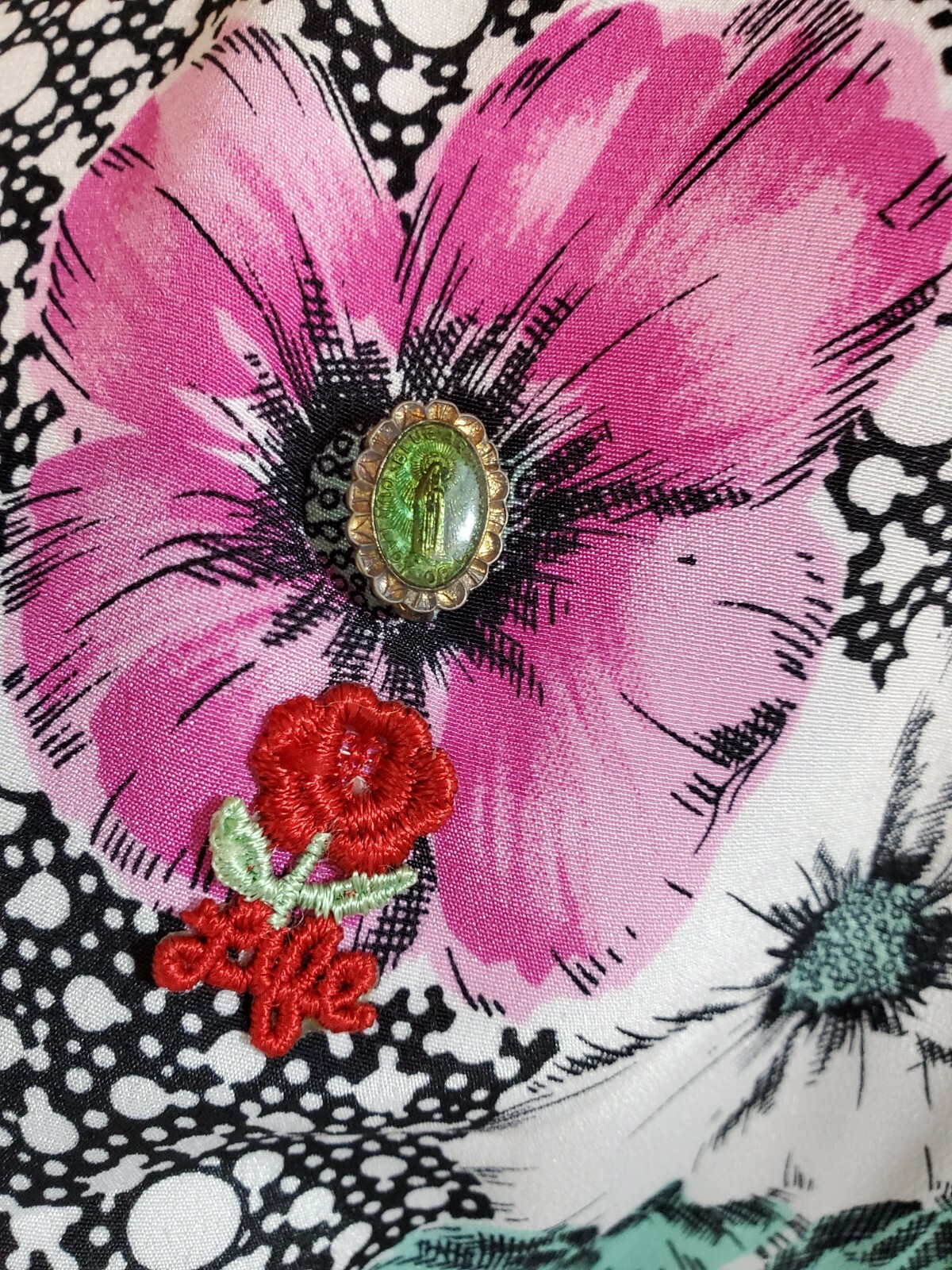Jerrie Lurie Multicolor VTG 1970s Floral Grandmacore Pleated Dress w FREE Brooch