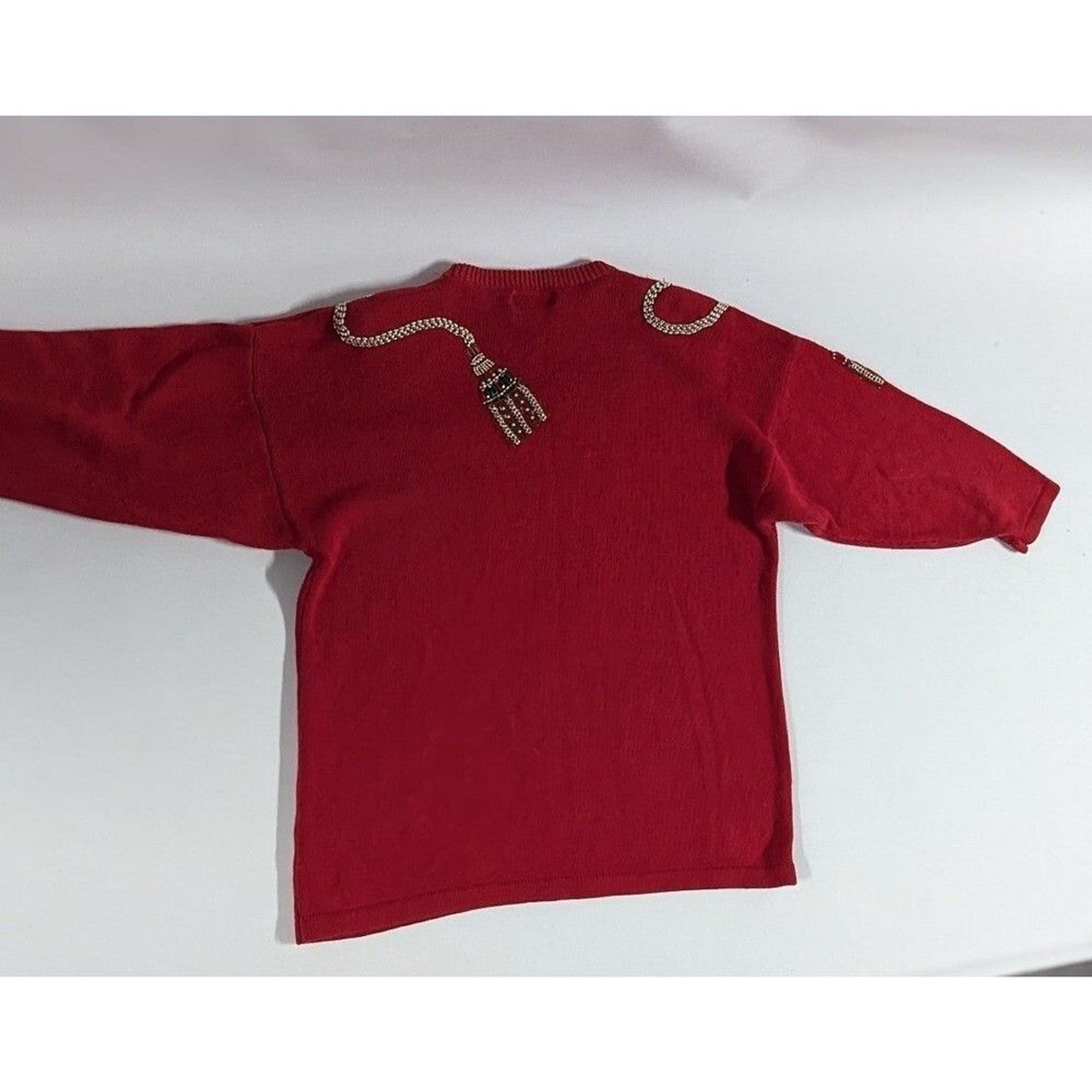 Vintage Victoria Woman Size 1x Red Ugly Christmas Sweater Glass Beaded Design