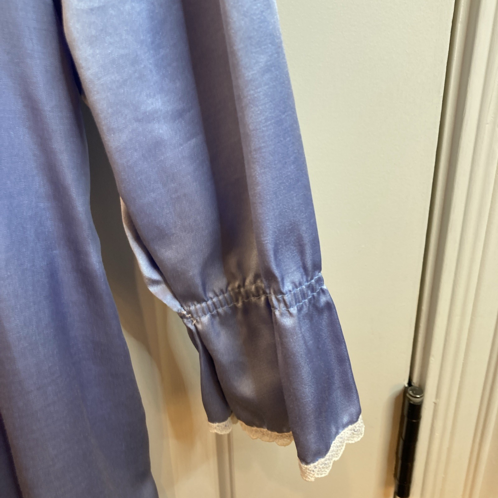 Vintage Brandywine Blue Satin Long Nightgown & Matching Robe Lace Retro MCM M/L