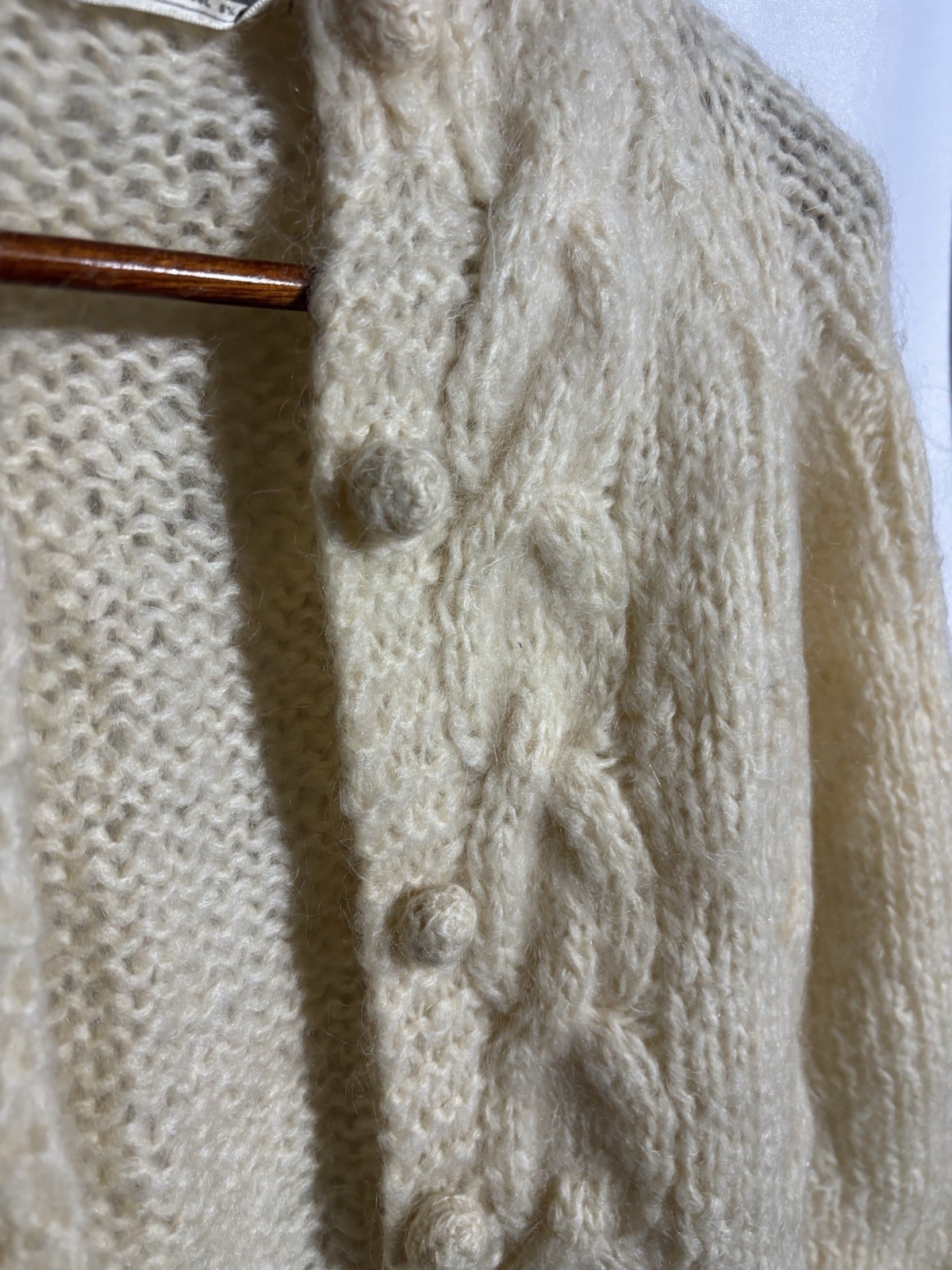 vintage Cream Handmade Sz M cardigan sweater Italy Made mohair Wool Nylon
