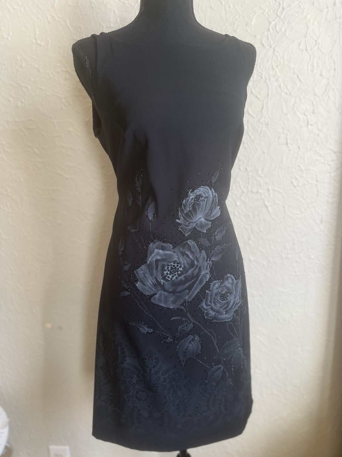 Vintage CDC Black Rose dress embellished square neck size 8 Y2K Grunge Goth