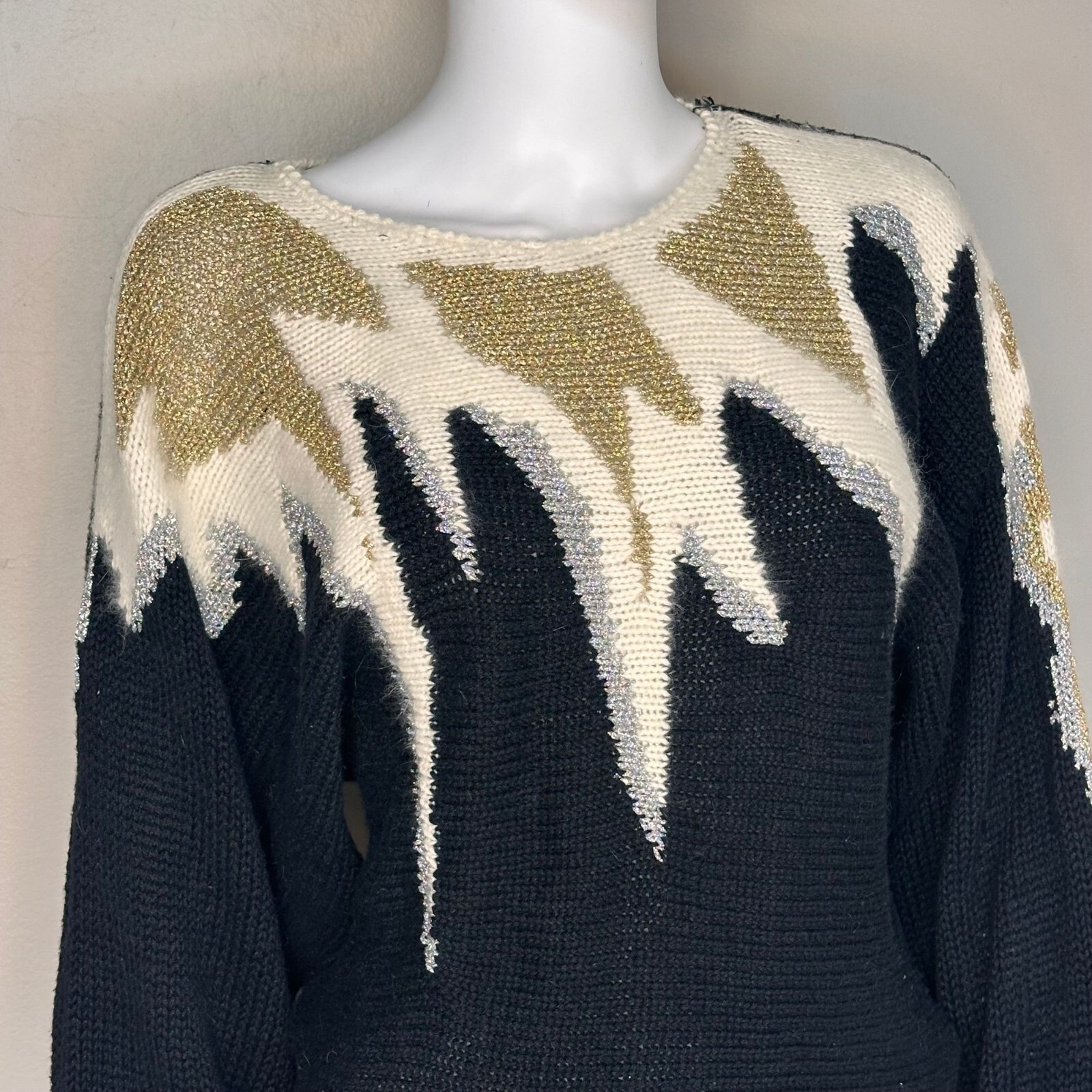 Vintage 1980s 1990s Black Gold Metallic Abstract Sweater 80s 90s Bramble Lane
