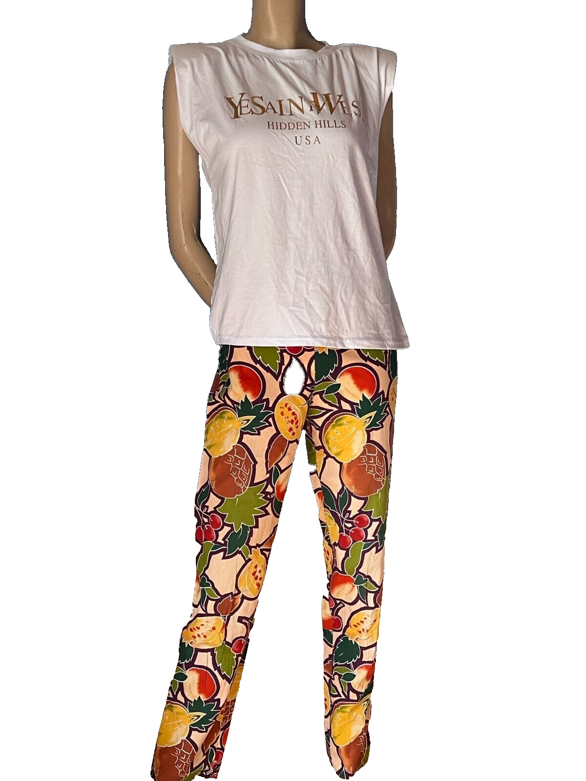 Vintage 1950s Cherry Print Cotton Pencil Pants S Fruit Pattern Crop Pant