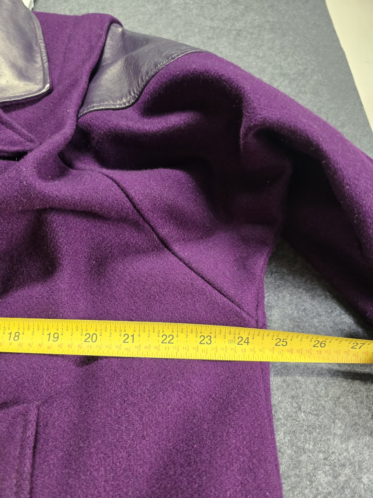 Vintage 1980’s Purple Wool And Leather Coat Women Medium Large