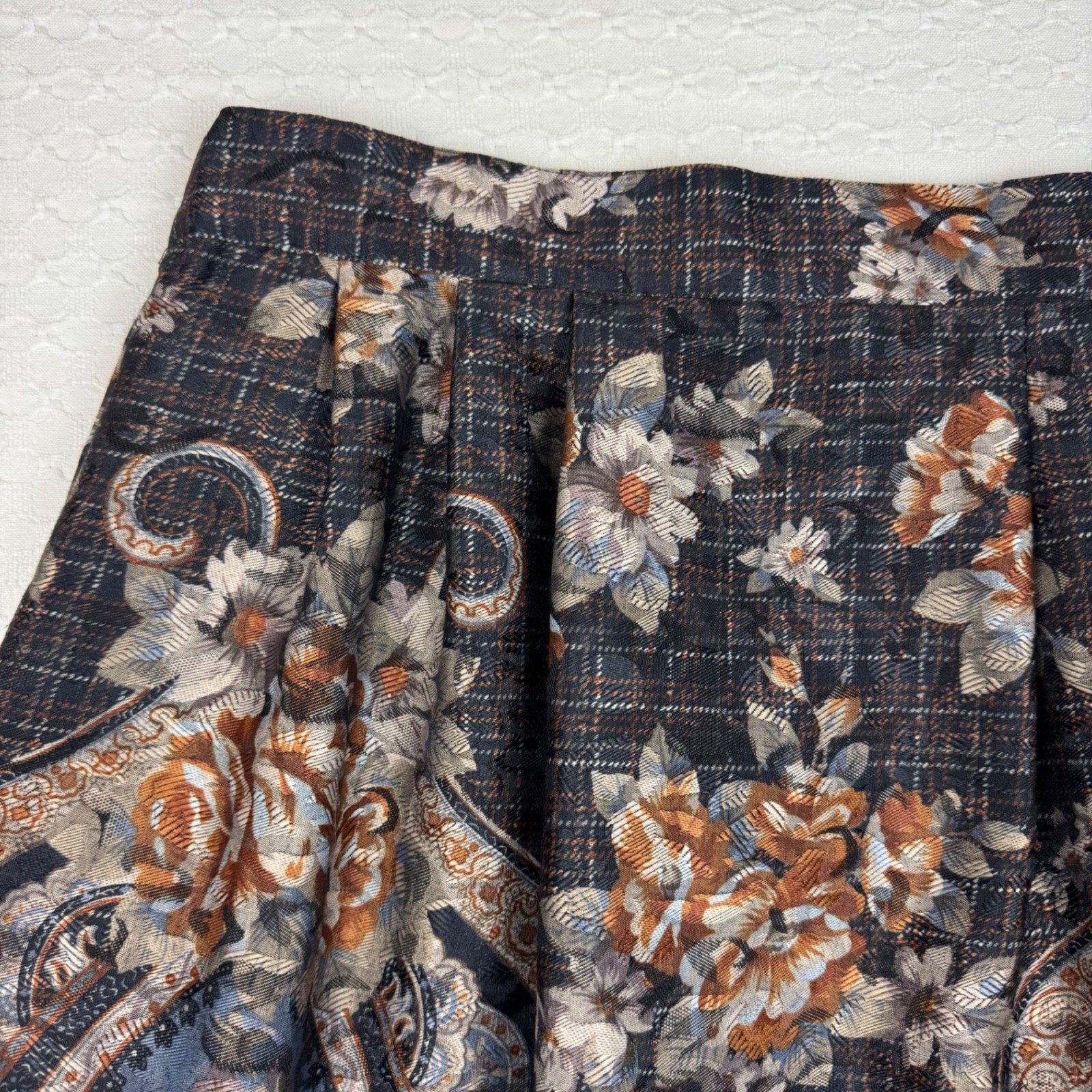 Vintage Jeffrey & Dara Skirt Floral Paisley Tapestry Midi Womens 10 Brown USA