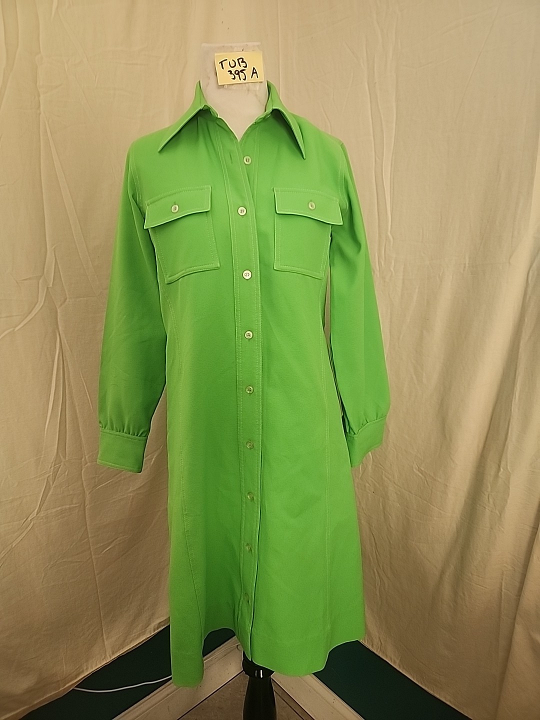 Sir James Hong Kong 1970s lime green long-sleeve collared shirt dress Small