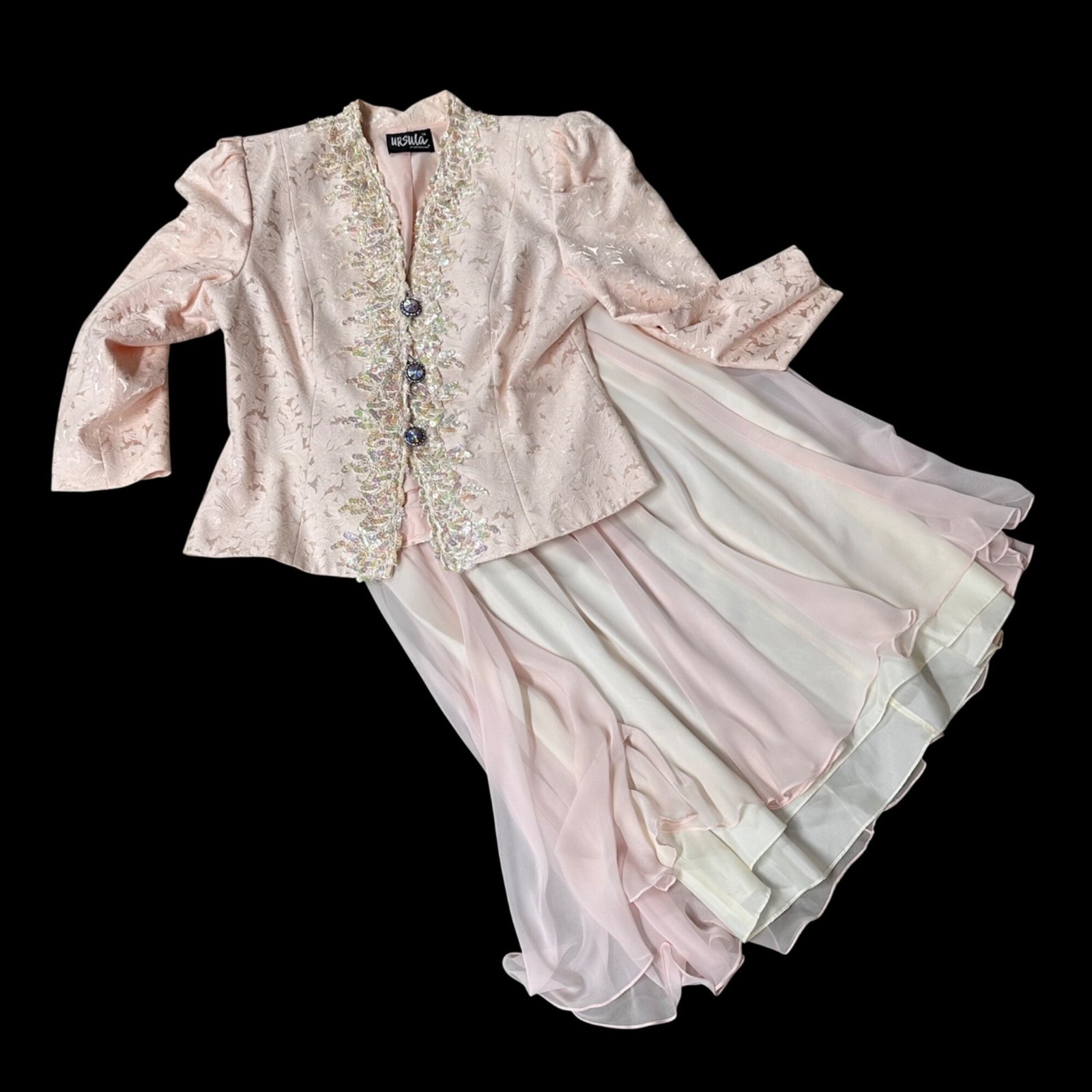 Vintage Pink Jacket Skirt Set 1980s Sequins Glam Size 14 Ursula Of Switzerland