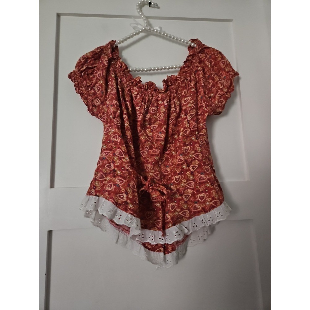 Vtg 90s Desert Diva by Sherry Holt Red Paisley Peasant Top L Western Cottagecore
