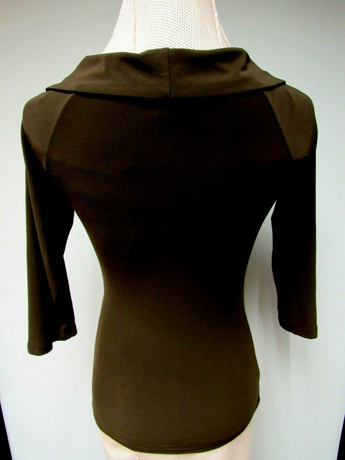 VTG PAPER DOLL Knit Top Surplice V Neck Empire Faux Wrap Chocolate Brown M EUC