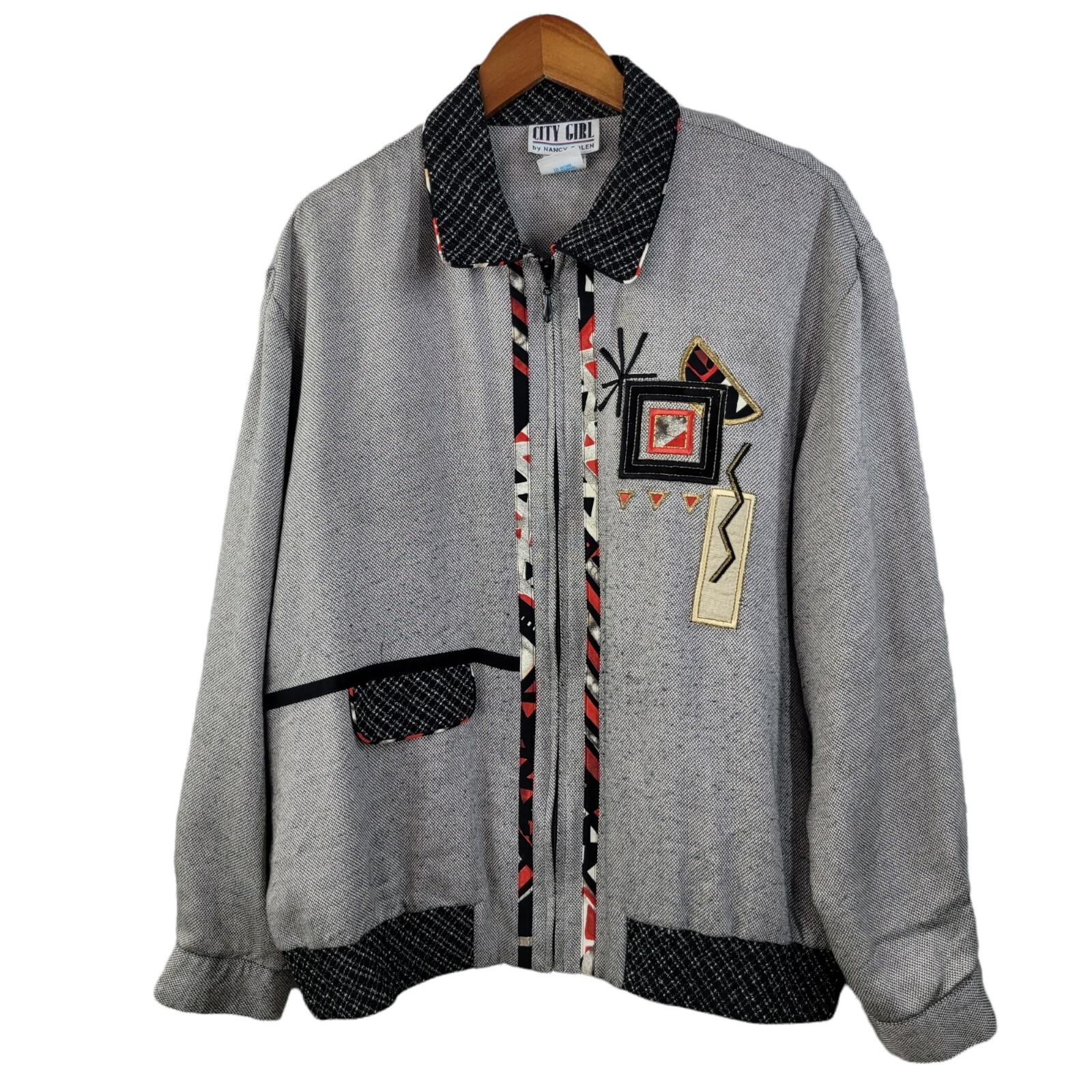Vintage 90s City Girl Coat Jacket Art to Wear Size 12 Bomber Moto grey hiphop