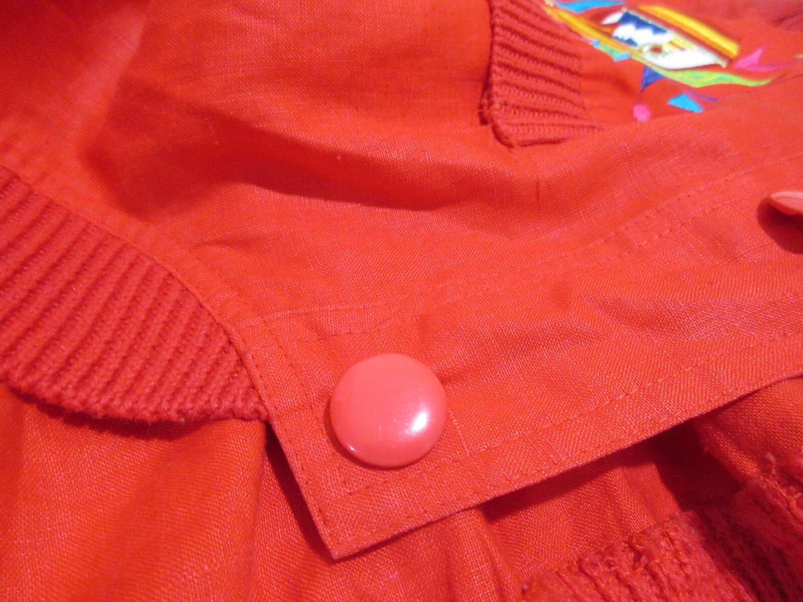 Sz 8 M VINTAGE 90s I B Diffusion Tribal Embroidered Red Linen Bomber Jacket Top
