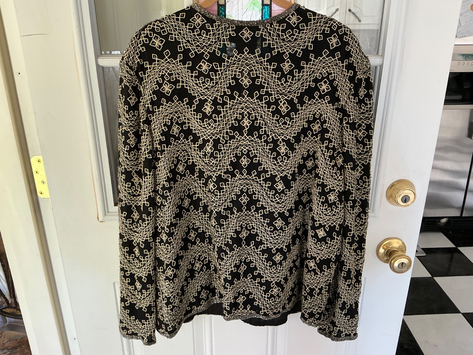 VINTAGE ADRIANNA PAPELL EVENING XL GLASS beaded embroidered JACKET/overlay