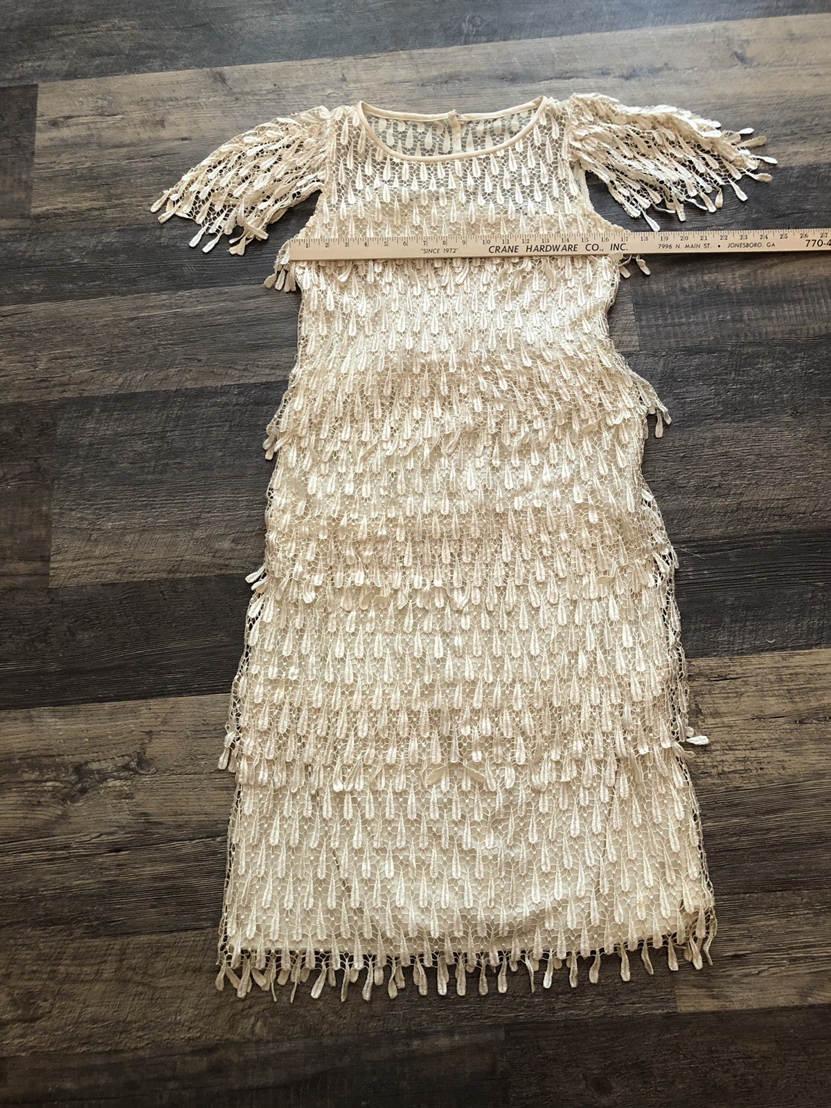 1980’s Vintage Samax Ivory Layered Dress Great Gatsby Flapper Crochet Lined~S