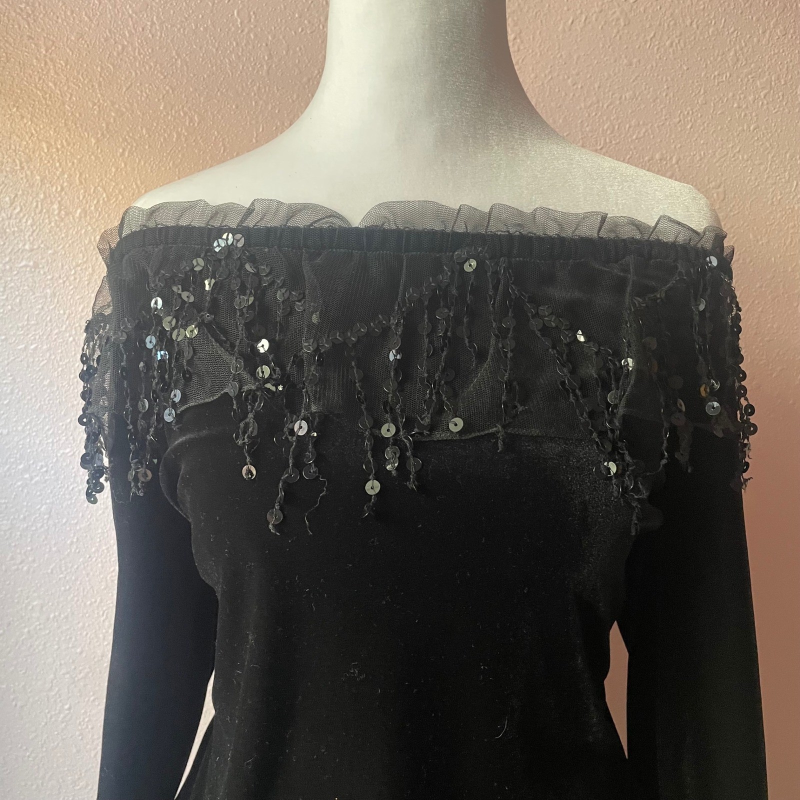 Vintage 1980s / 1990s Whimsygoth Velvet Off the Shoulder Blouse