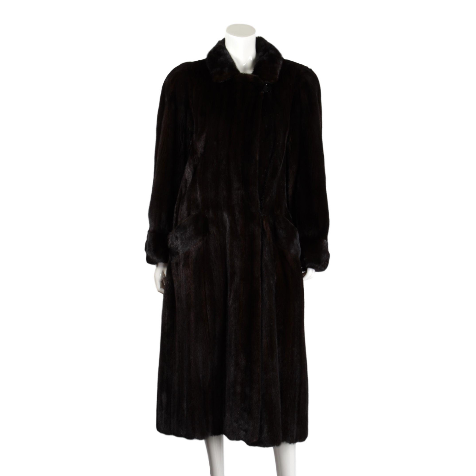 GOLDIN FELDMAN Vintage Sheared Mink Dark Chocolate Brown Full Length Coat -Large