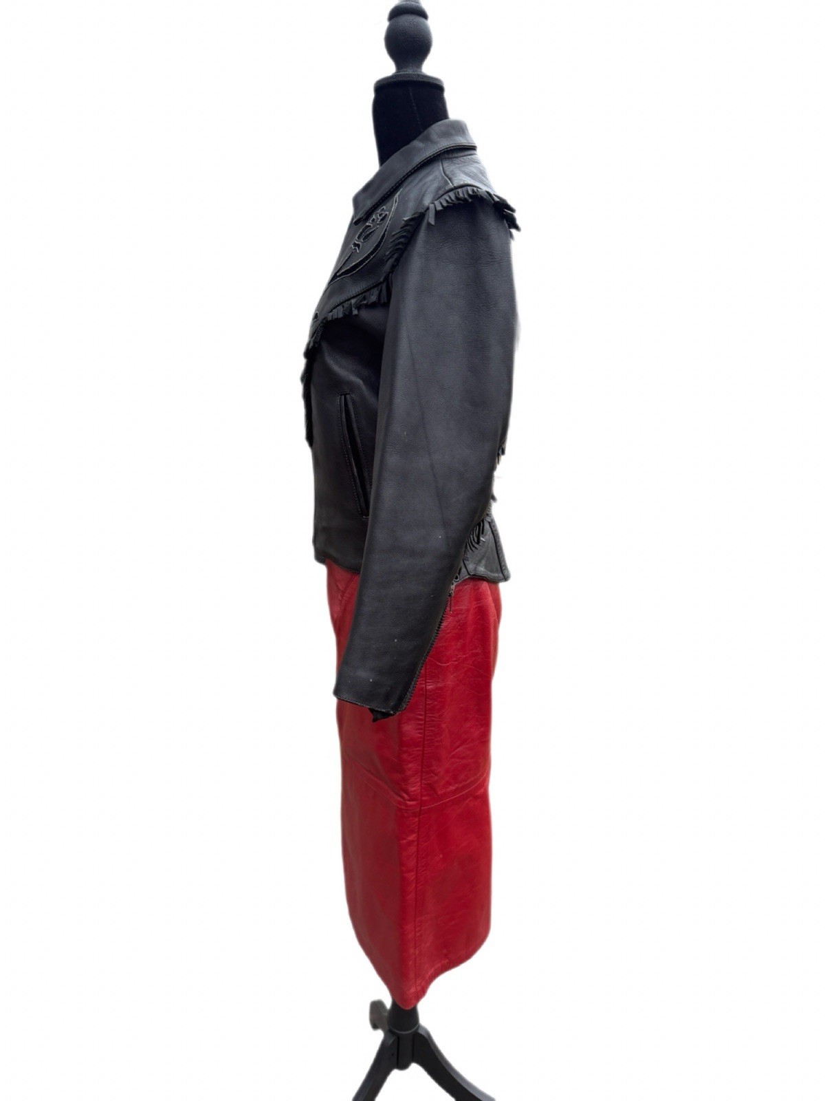 Vintage 1980s G-III Leather Fashions Red Leather Midi Skirt USA Made
