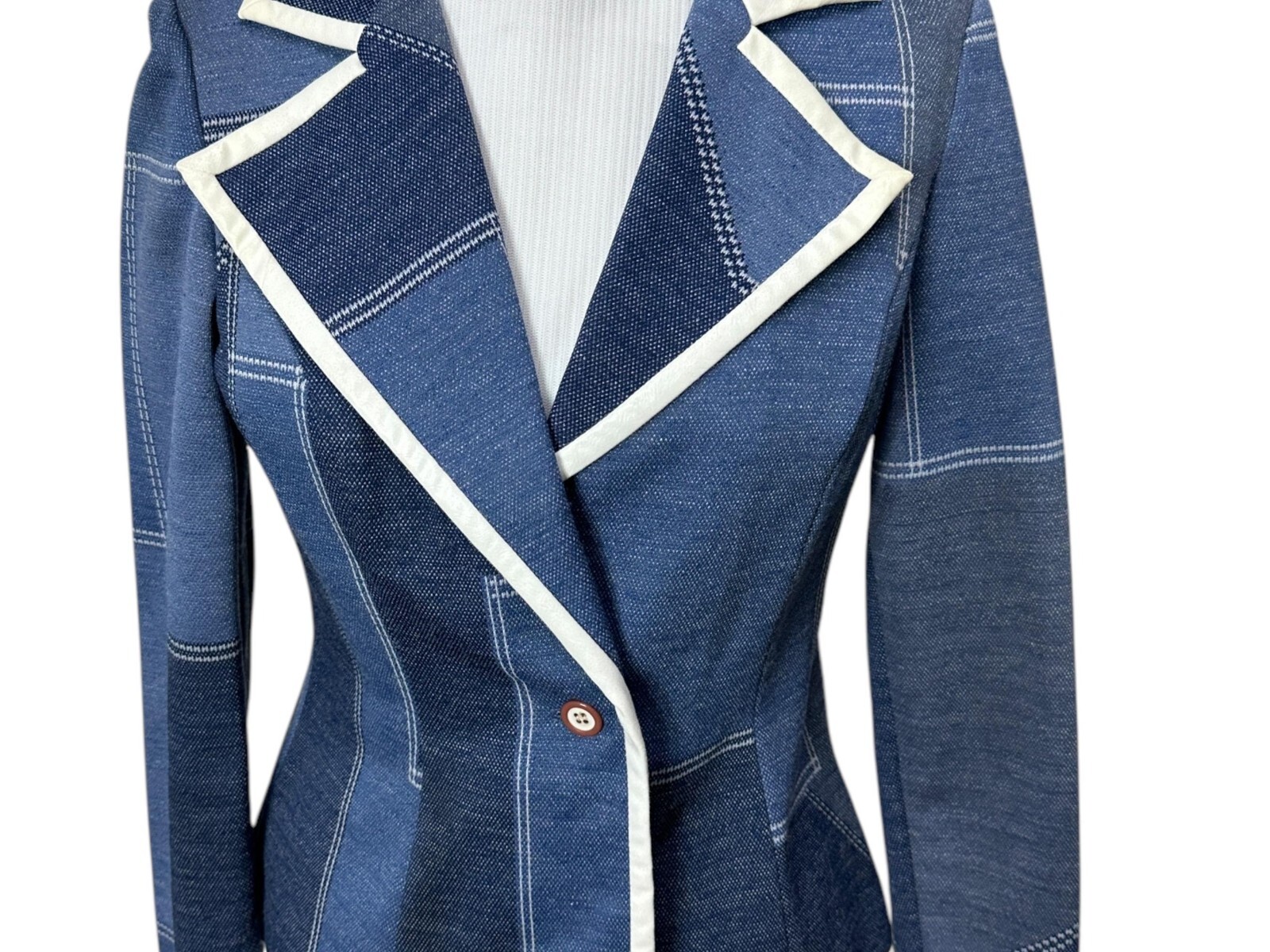 1970s faux denim patchwork dress and blazer by The Kollection Size M