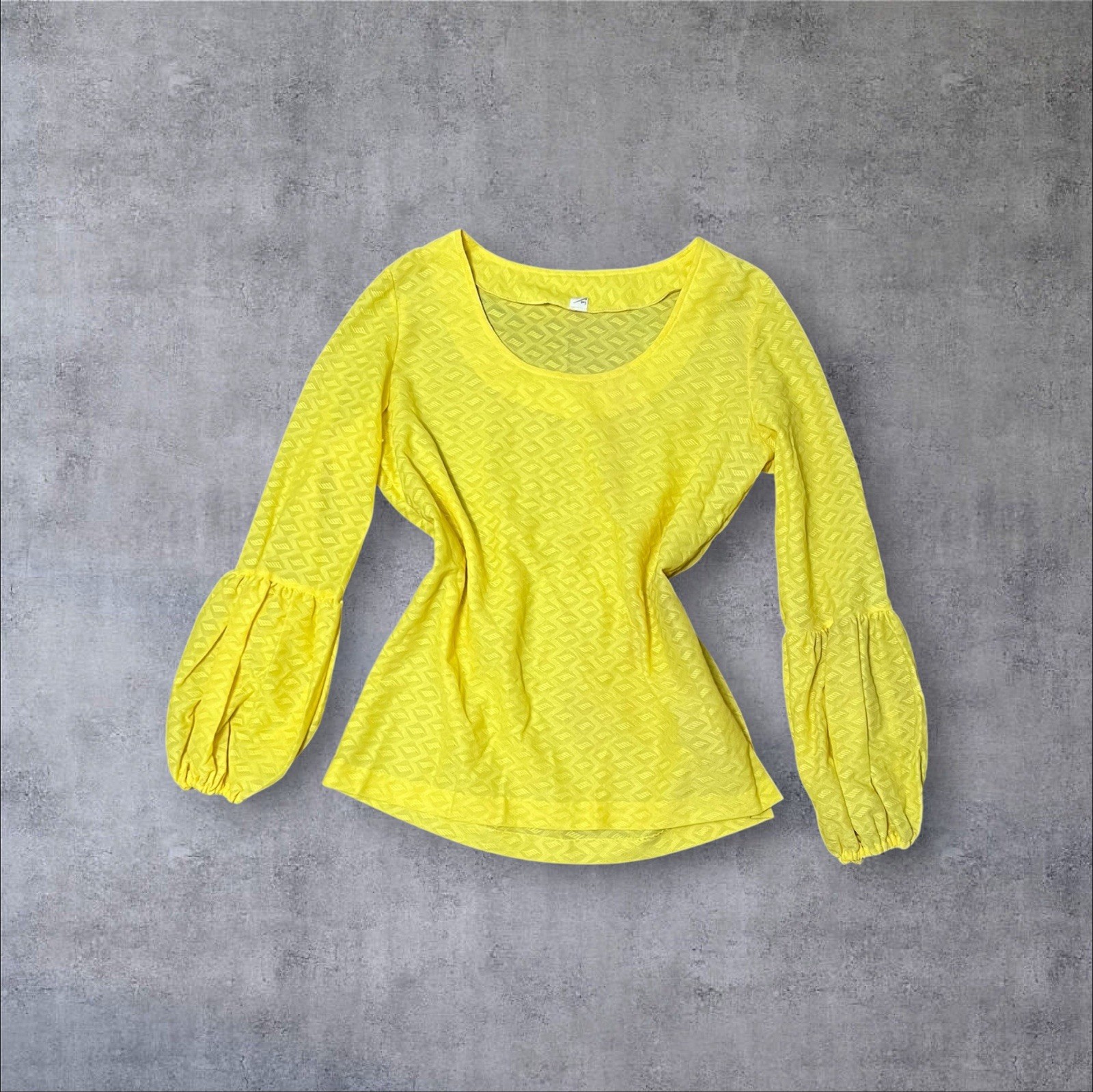 Deadstock Vintage Sz 38 Lerner Shops Yellow Long Puff Sleeve Top