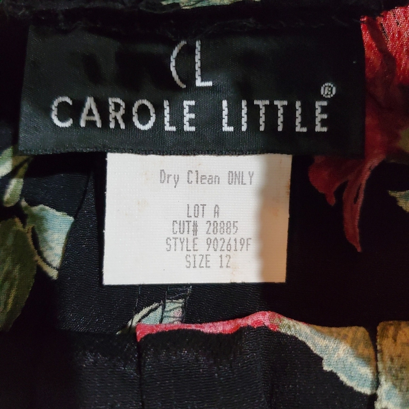 Vintage Carole Little Skirt Size 12 Black Red Floral 90s Below Knee Pencil