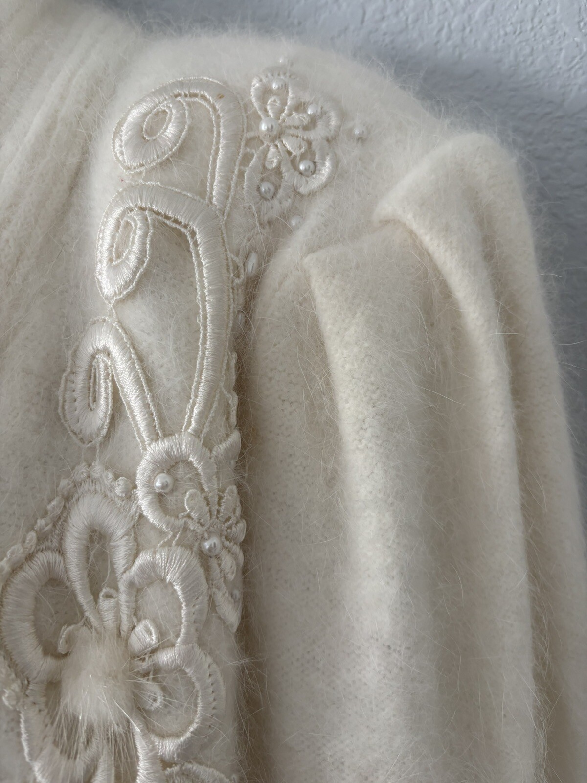 Vintage Belldini White Angora Sweater Coat Size M