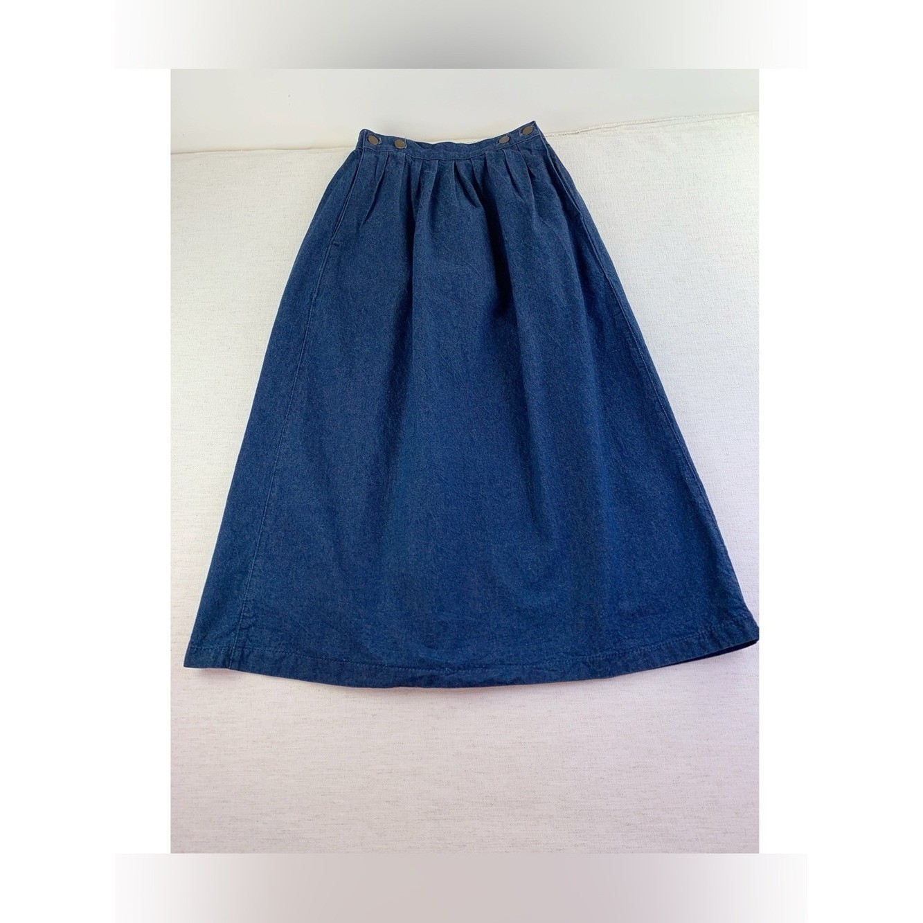 Will James Vintage women’s pleated midi denim skirt adjustable waist pockets