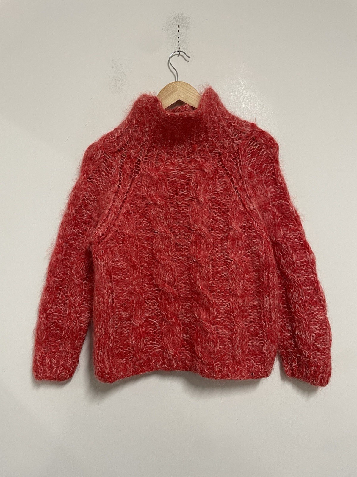 VTG 60’s 70’s Hudson’s Mohair Blend Chunky Knit Sweater Red Turtle Neck Small