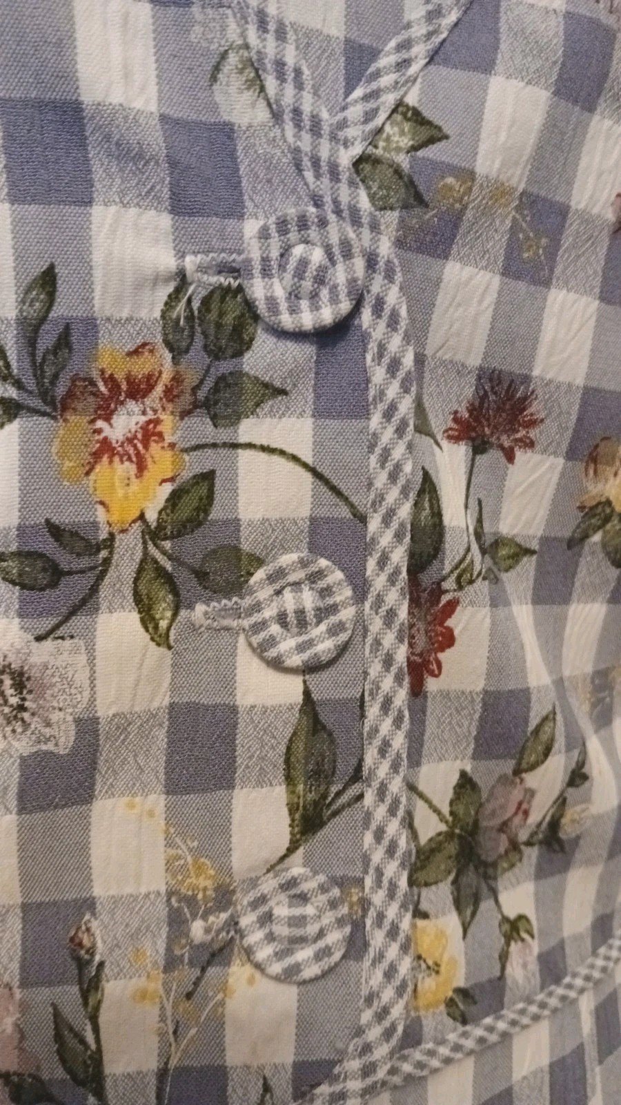 Vintage J.B.S. Ltd. Gingham Maxi Dress Floral Tie-Back Vest Blue Light Size 12.