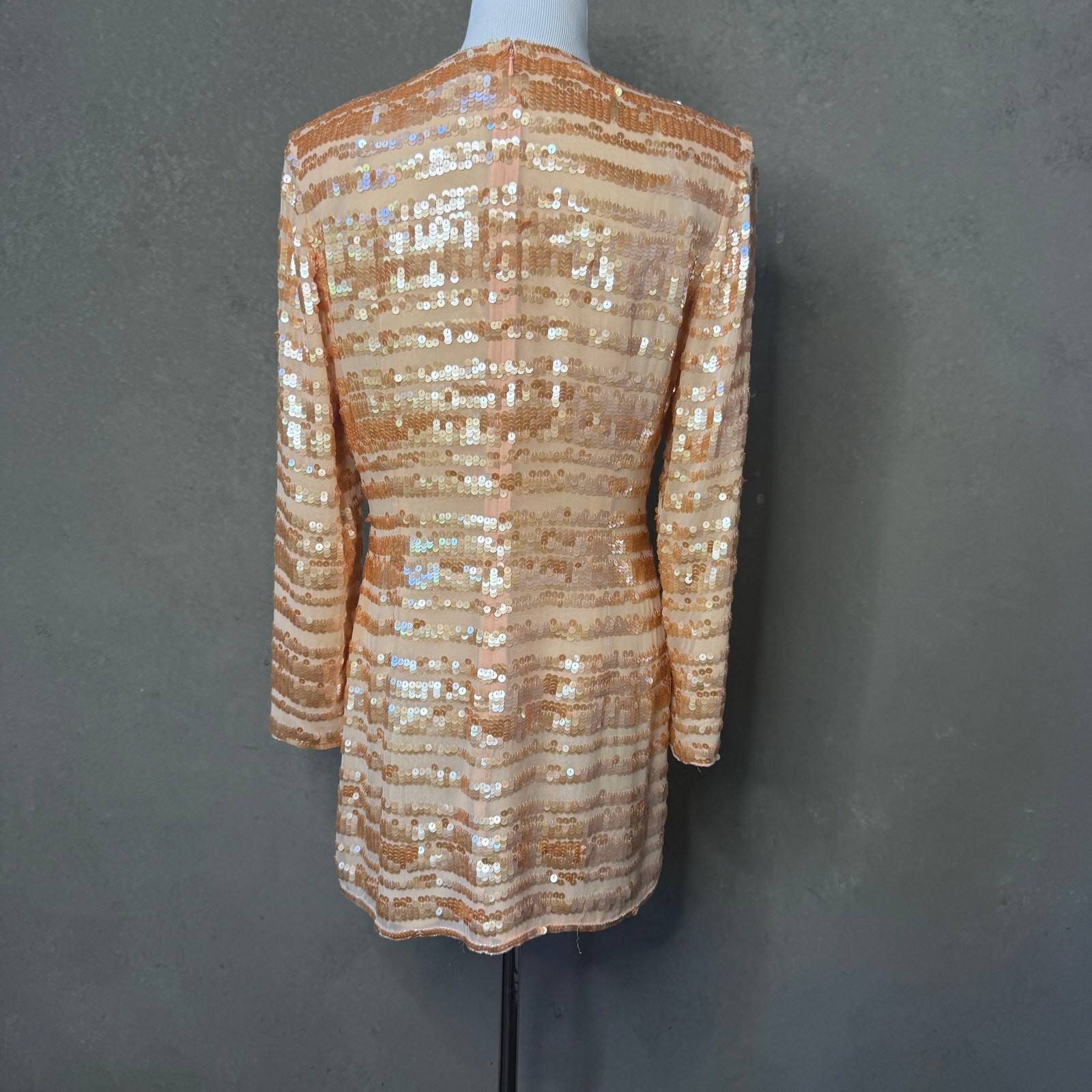 Saks Fifth Avenue Vintage Silk Sequin Mini Dress Sz 6 Gold Champagne 80s Glam