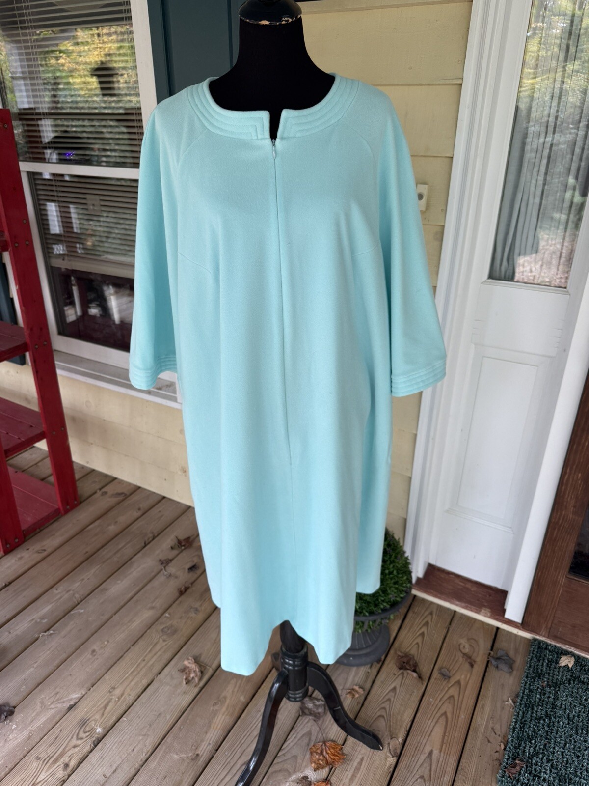 Vintage Vanity Fair Womens Sz XXXL Blue Womens Robe Housecoat Flare Sleeve Zip