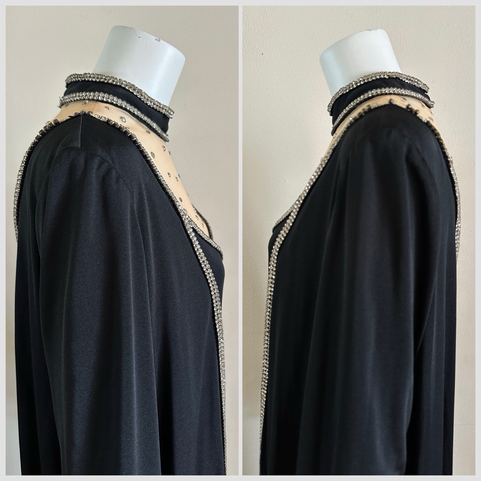 1970s Custom Opera Stage Recital Gown Costume Shoulder Cape Rhinestone Dress VTG