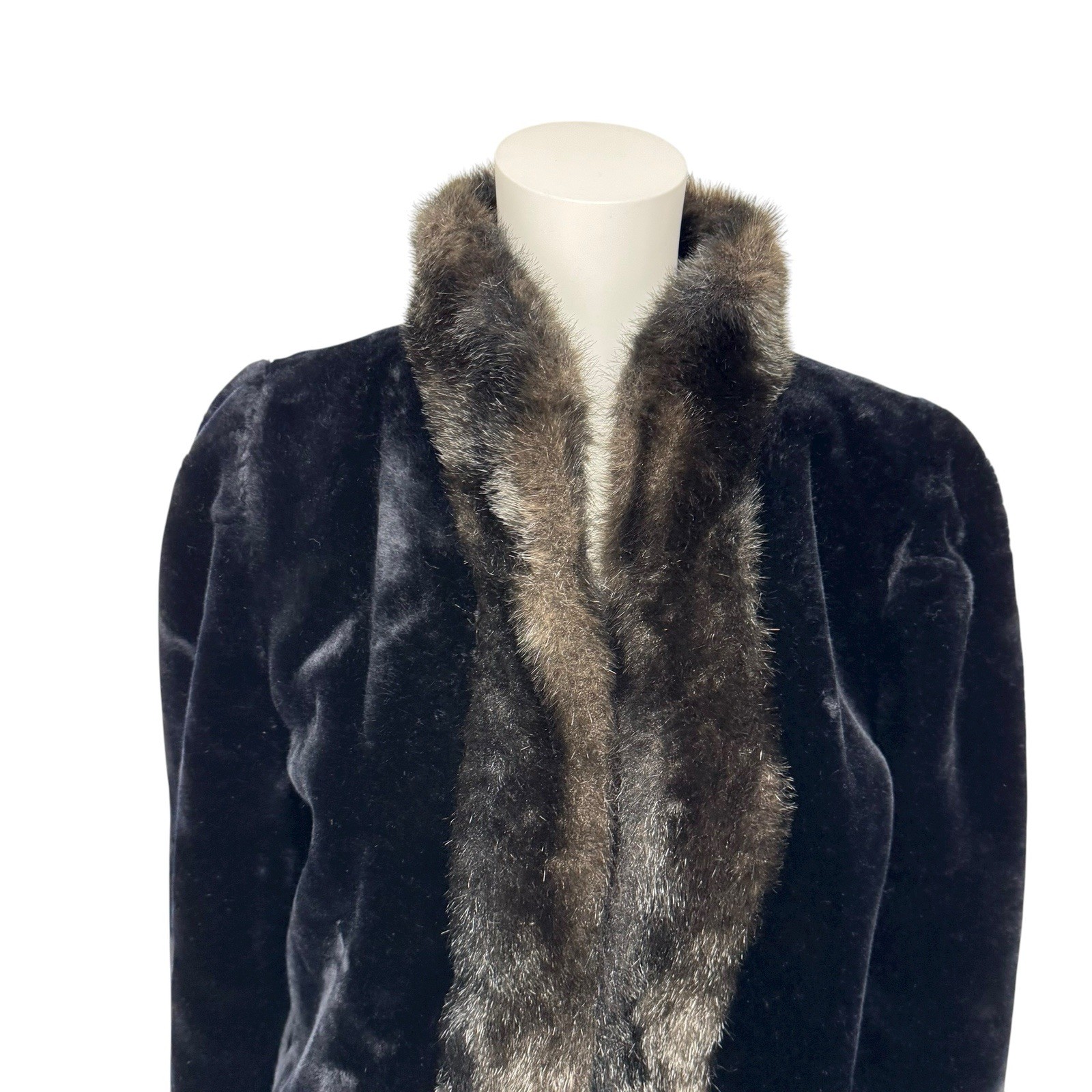 Vintage Milady Shop women’s coat black faux fur open front USA Made size S
