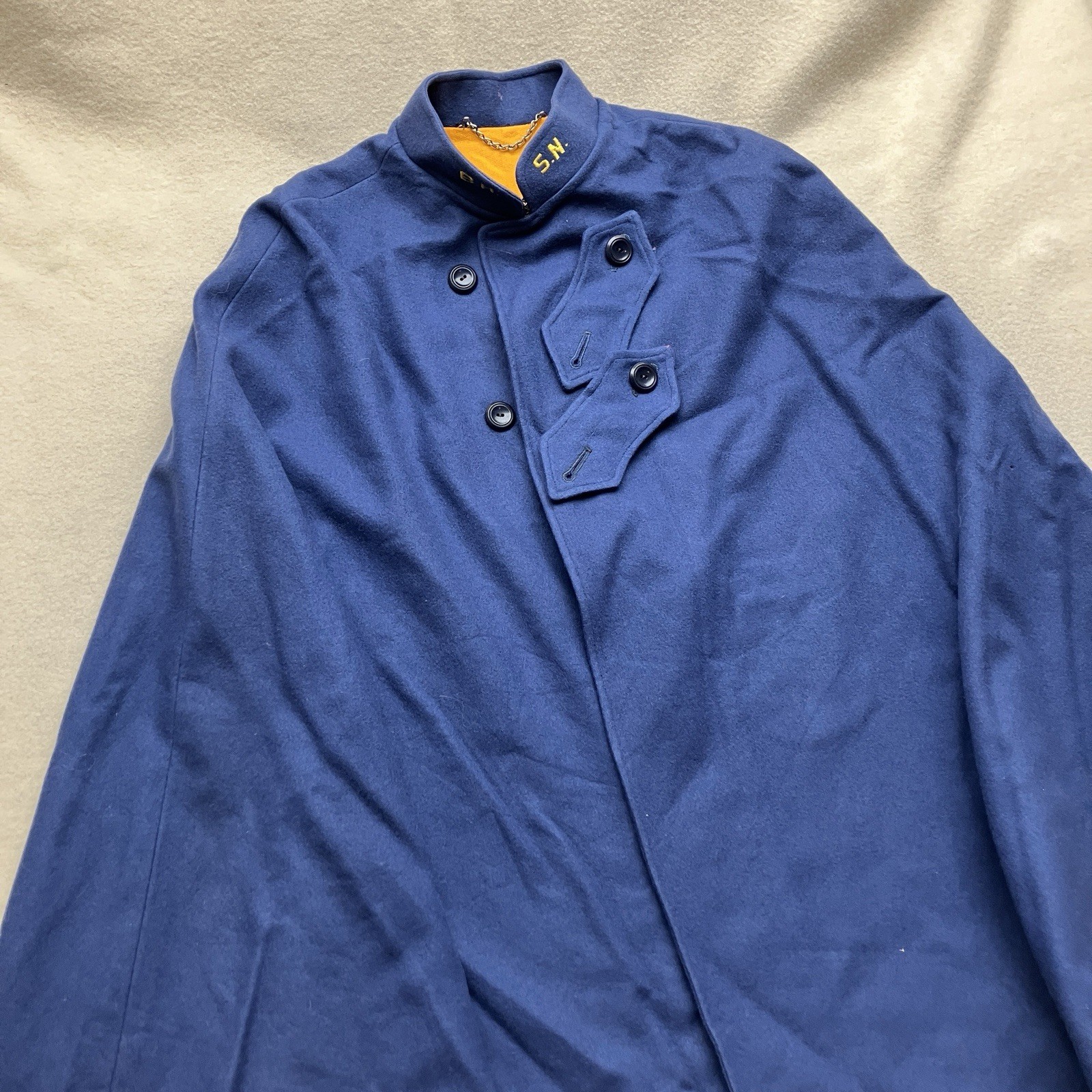 Vintage 40s WW2 Blue Yellow Wool Nurses Cape S.N.A MARVIN NEITZEL Size M
