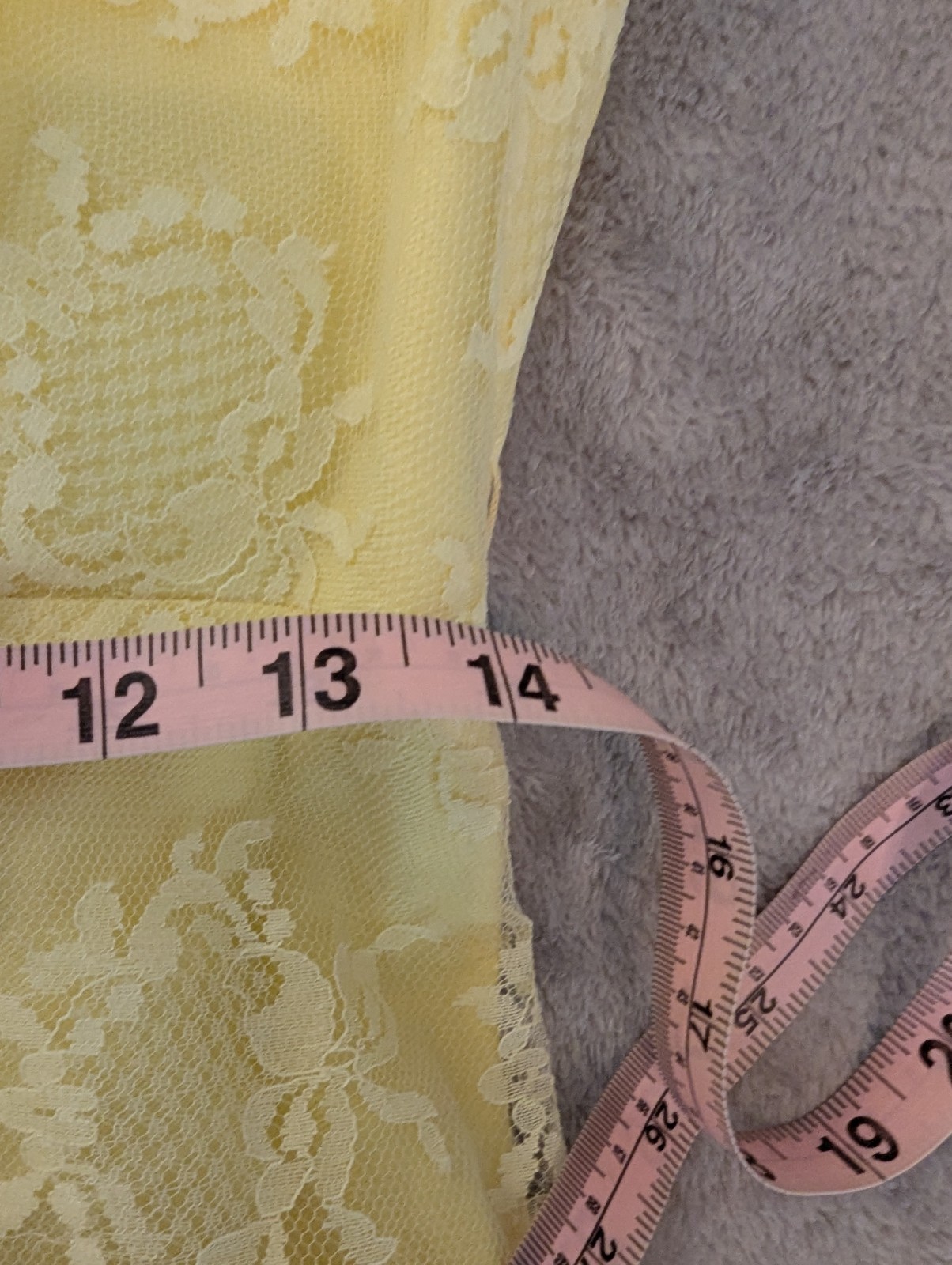 Vintage 1960s ILGWU Union Made Yellow Lace Dress Empire Waist XS Satin Belt Bow