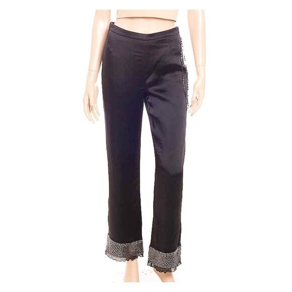 MM MOISELLE Vintage RARE Sequin & Chiffon Trim Satin Dress Pants Y2K 38 2 189
