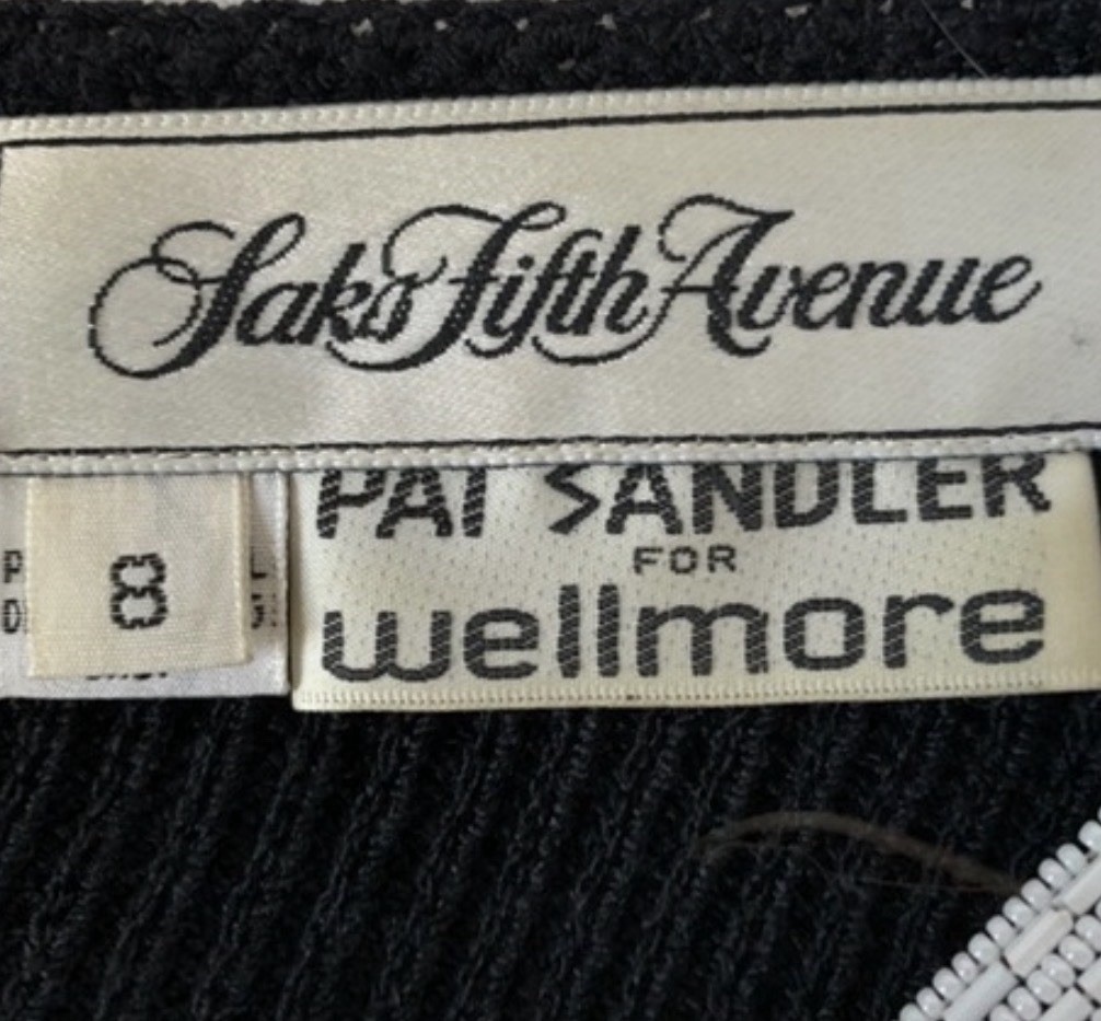 Vintage Saks Fifth Avenue Pat Sandler Wellmore Beaded Sequin Knit Dress 8 Black