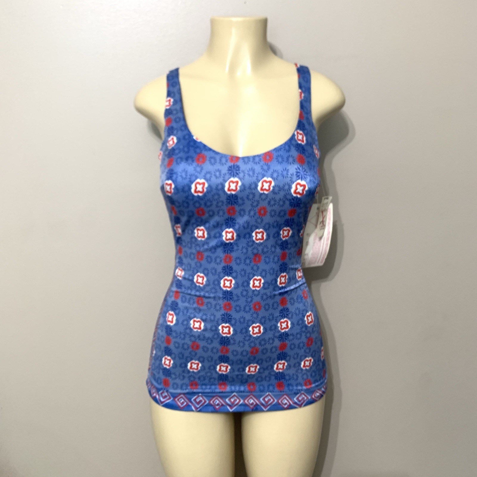 Vintage Roxanne Retro Pinup Blue/Red One-Piece Swim Suit NWT Sz 14/36B