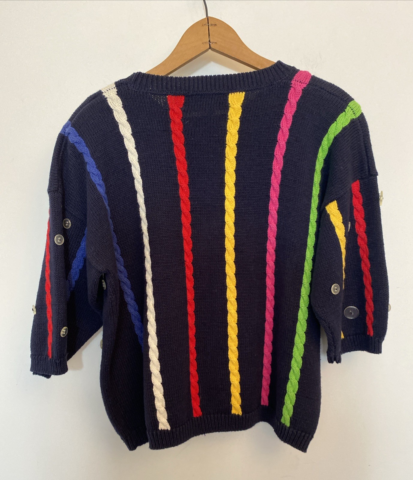 VTG Chaus Cotton/Ramie Rainbow Stripe Knit Sweater Top Large Made In Hong Kong