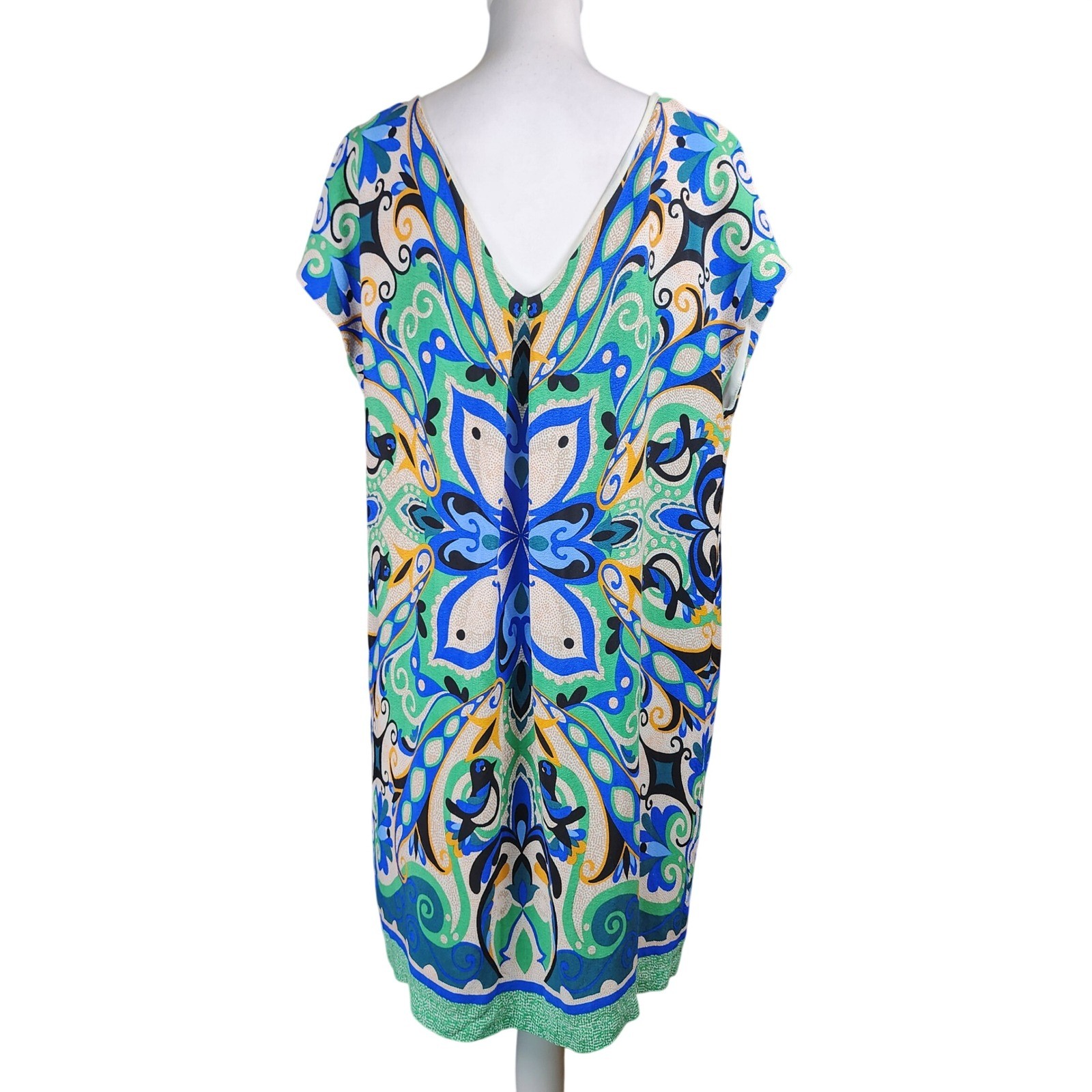 Anthropologie Maeve Folksong Shift Dress Womens XL Blue Green Bird Floral Casual