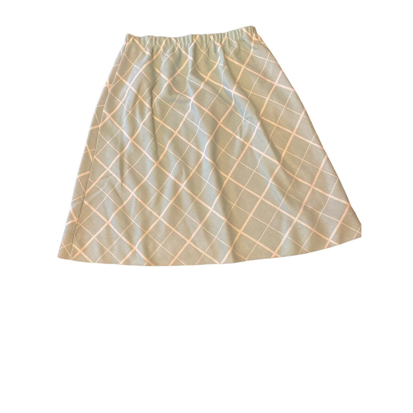 Vintage 1970’s Sea Foam Green Diamond Check Elastic Waist Skirt Size 11