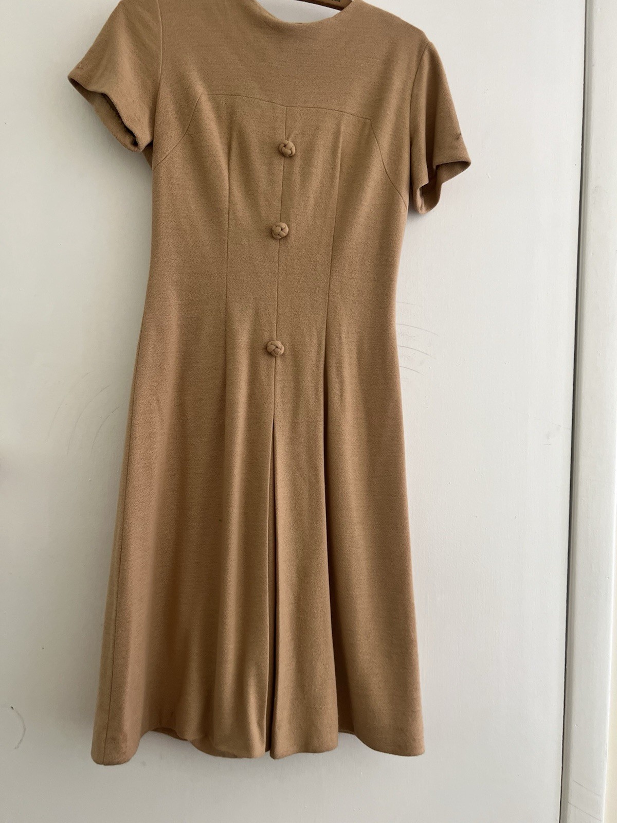 Vintage Lora Lenox Sculptured Charm Dress Tan Short Sleeve 1950s Zip Back