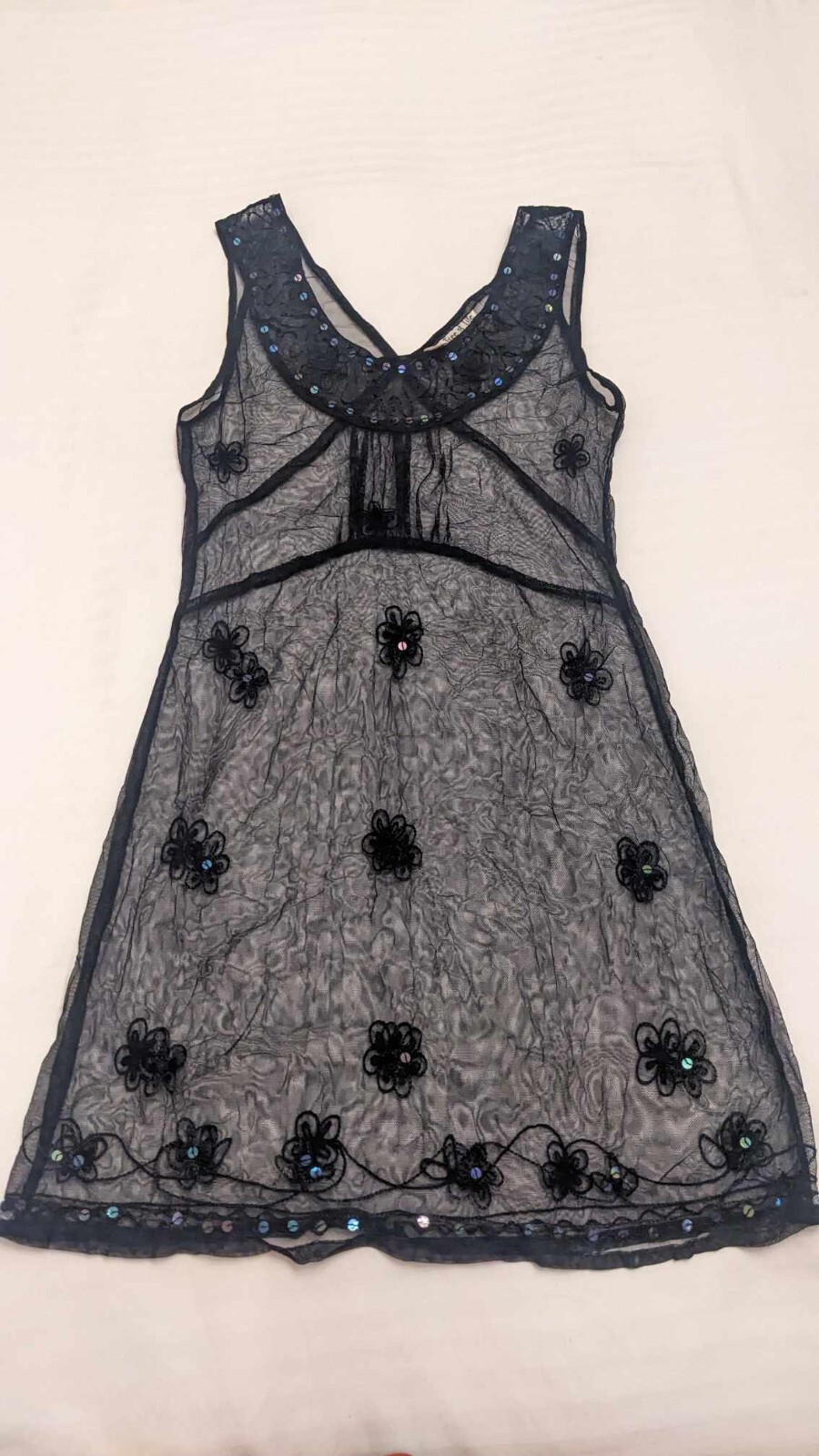Black lace Mini Dress see through „Tree of Life” Floral Design Sexy Embroidery