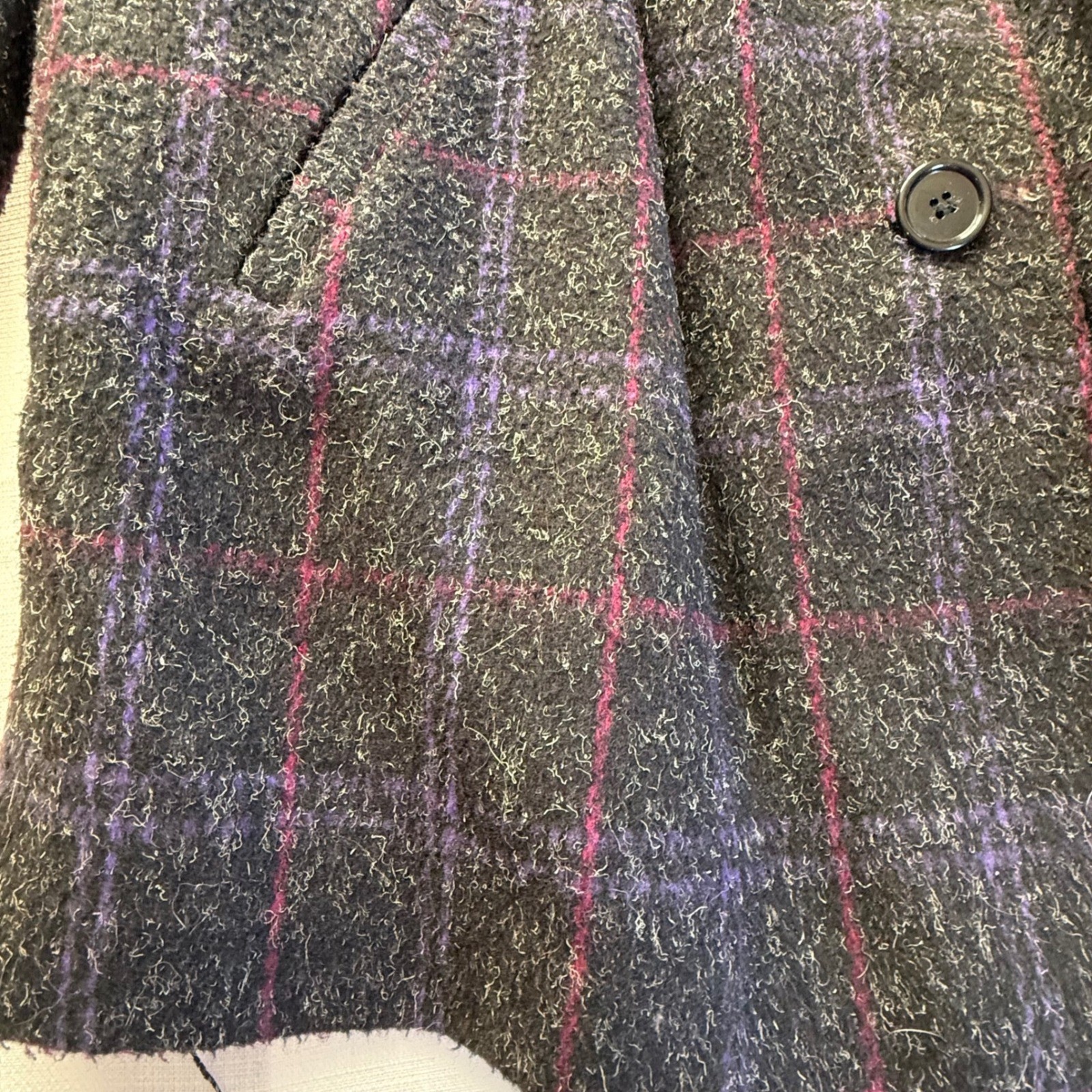 Vintage 80s Wool Plaid Blazer Coat NYC New York Girl Puff Shoulder Power Jacket