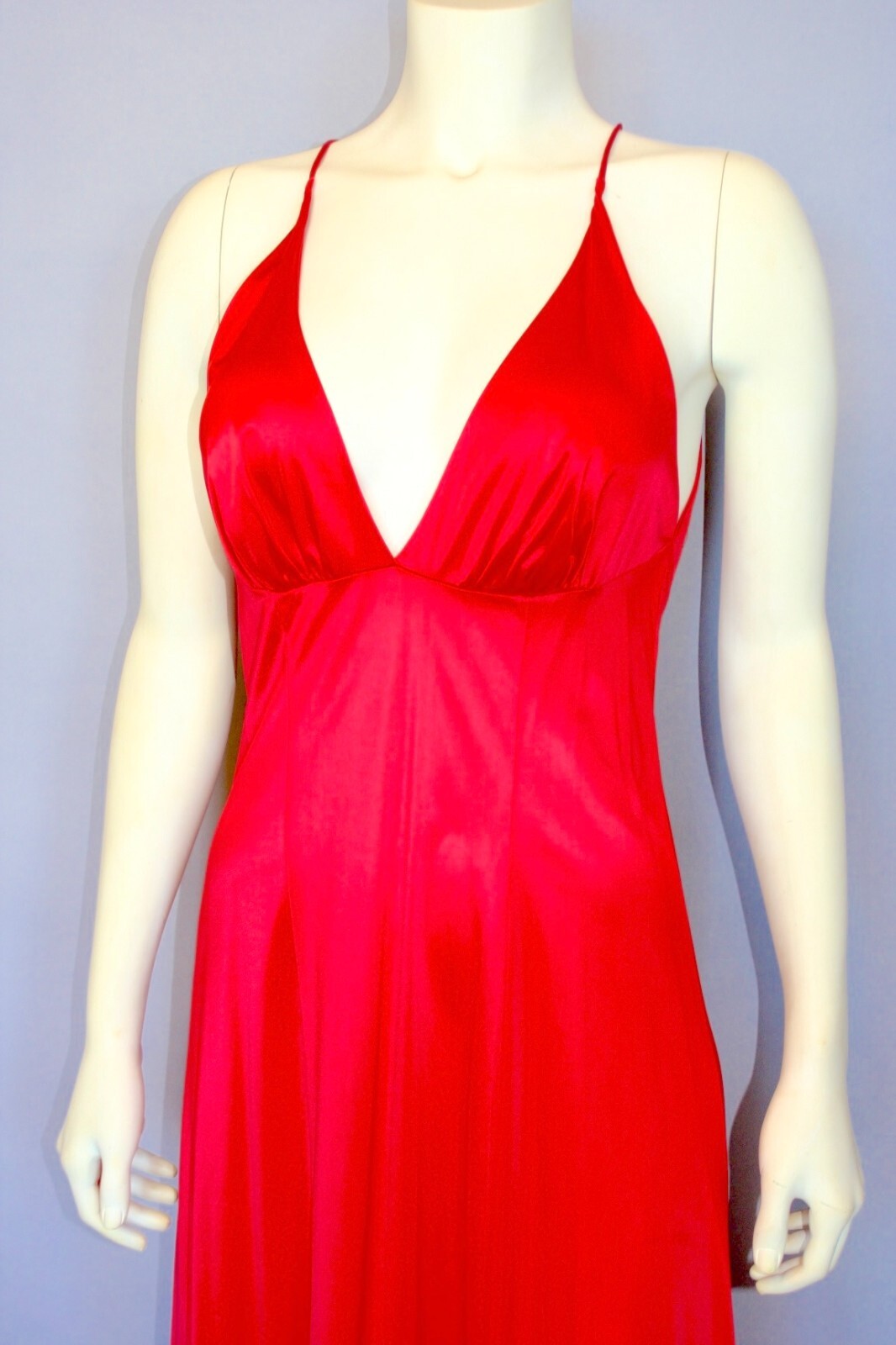 Vintage VANITY FAIR 60s Sexy Plunge Red Long Maxi Slip Dress Night gown 32/S